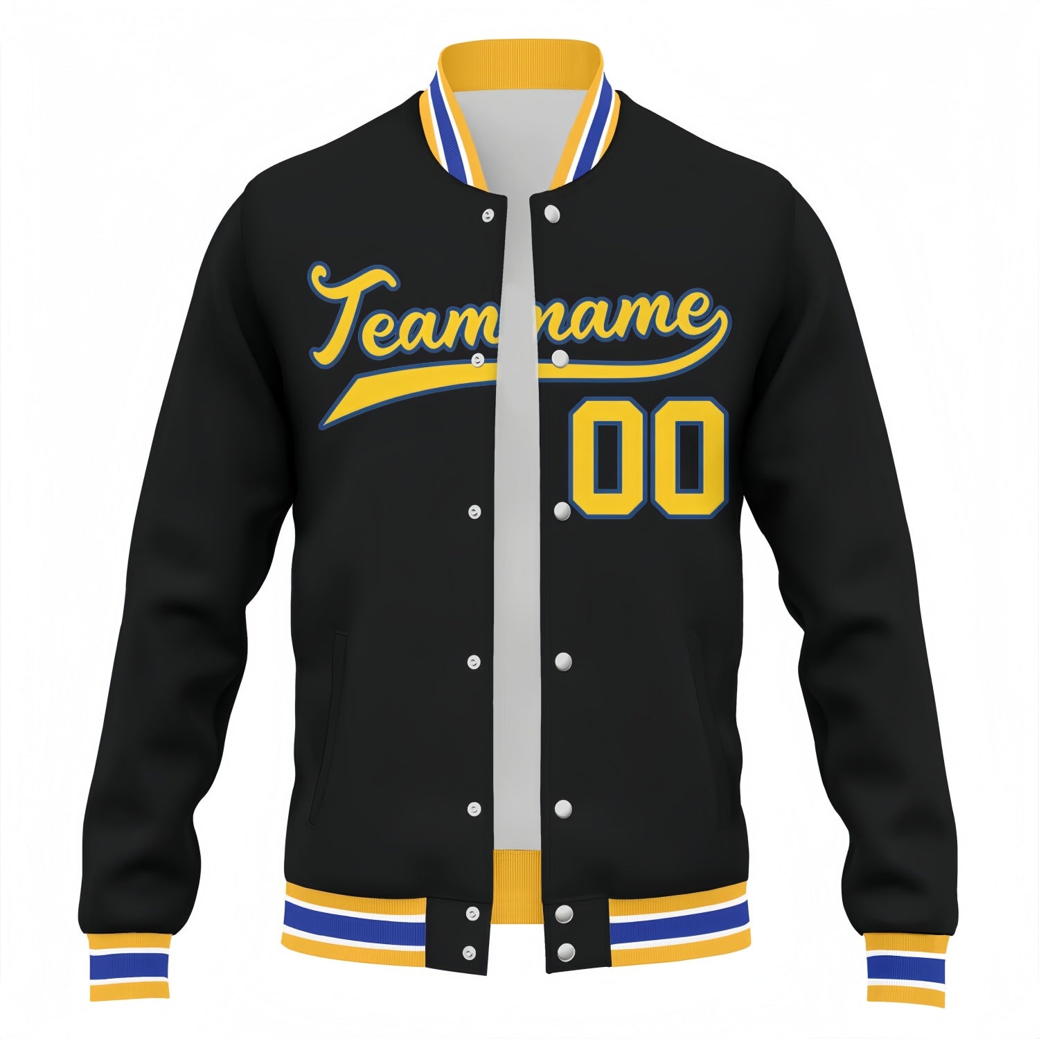 Custom Black & Gold Varsity Baseball Jacket | Personalized Team Name & Number