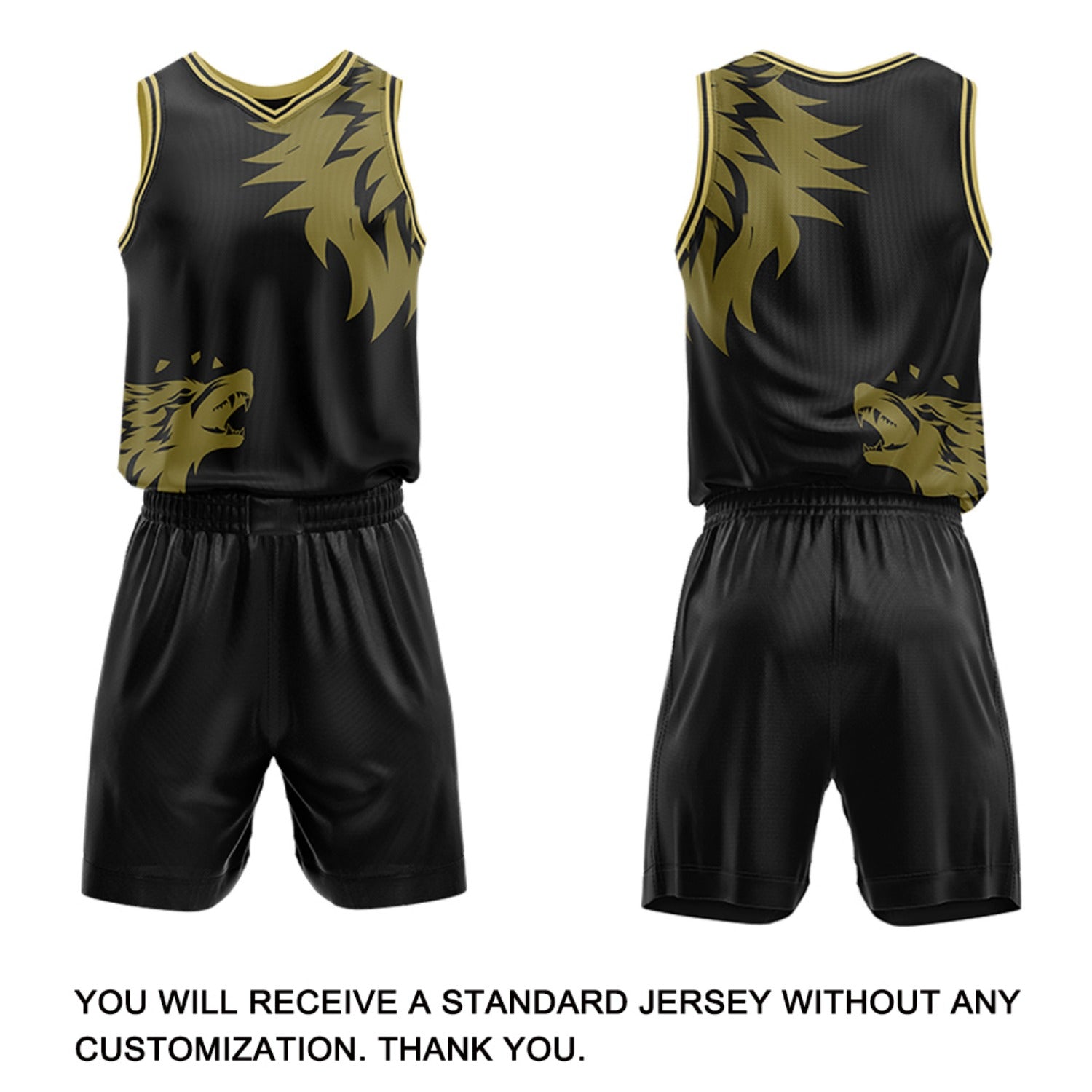 Custom Black & Gold Wolf Theme Basketball Jersey & Shorts Set | Personalized Team Uniform