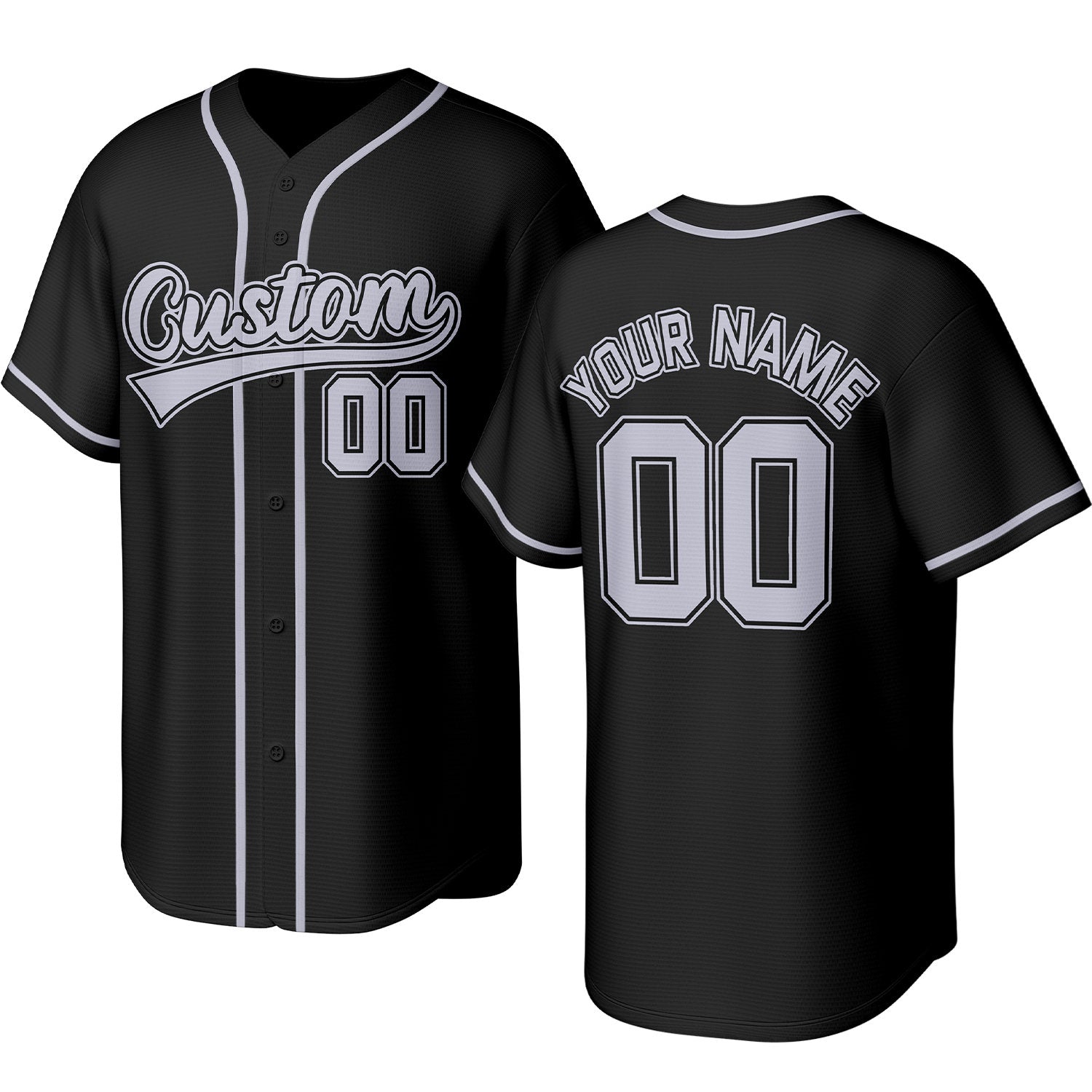 Custom black & gray baseball jersey with stitched logo, personalized name & number, button-front short-sleeve sports uniform for team men women youth game practice - Vosoli