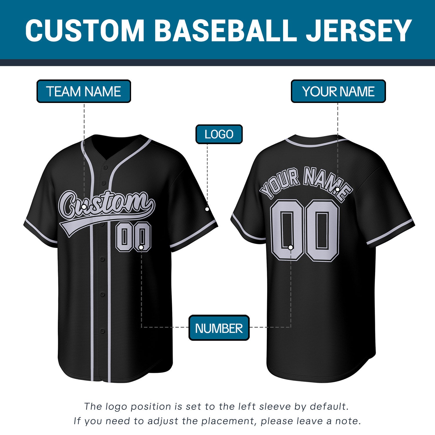 Custom Stitched Baseball Jersey Black Gray | Personalized Name & Number | Team Uniform