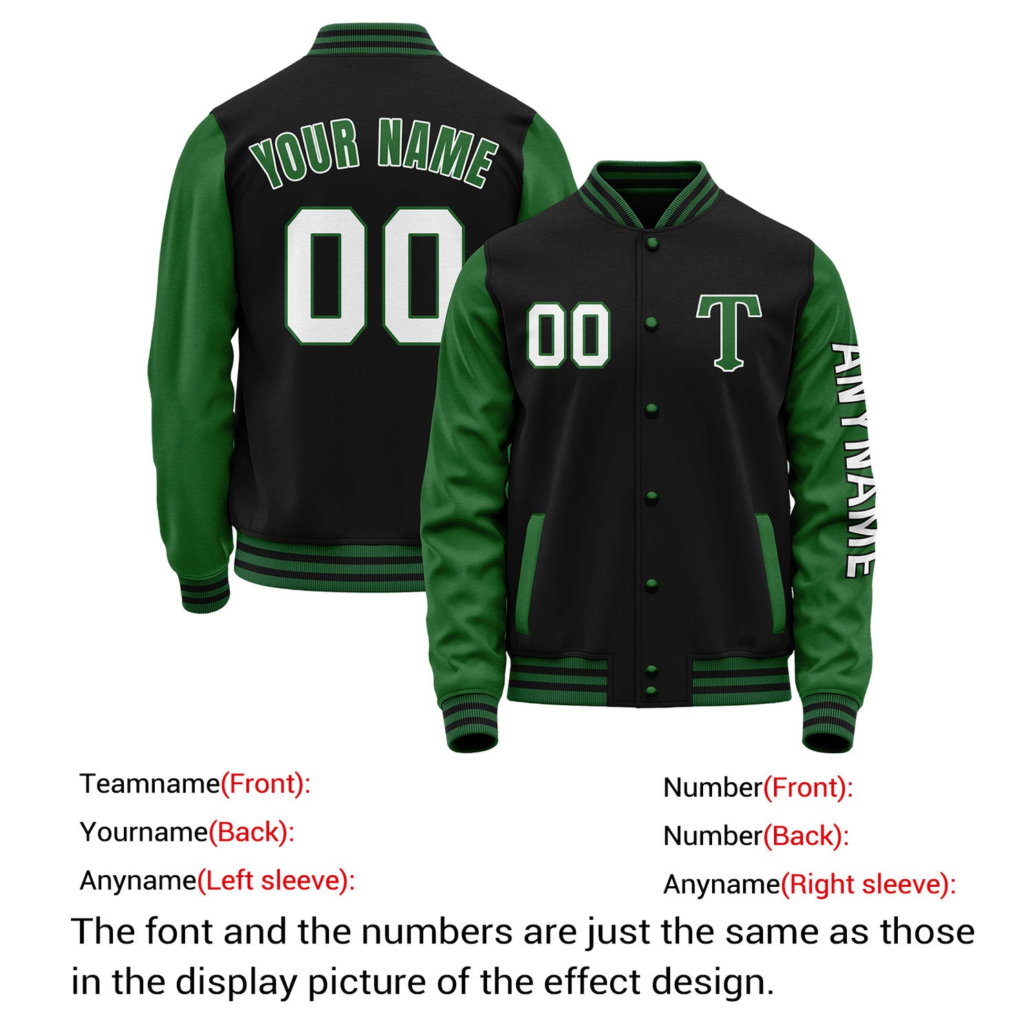 Custom Black & Green Varsity Letterman Jacket | Personalized Baseball Bomber Coat for Adult & Youth
