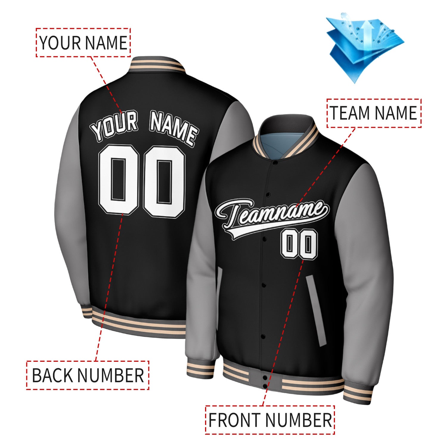 Custom Black & Grey Baseball Jacket | Personalized Letterman Jacket with Stitched Name & Number for Adult & Youth