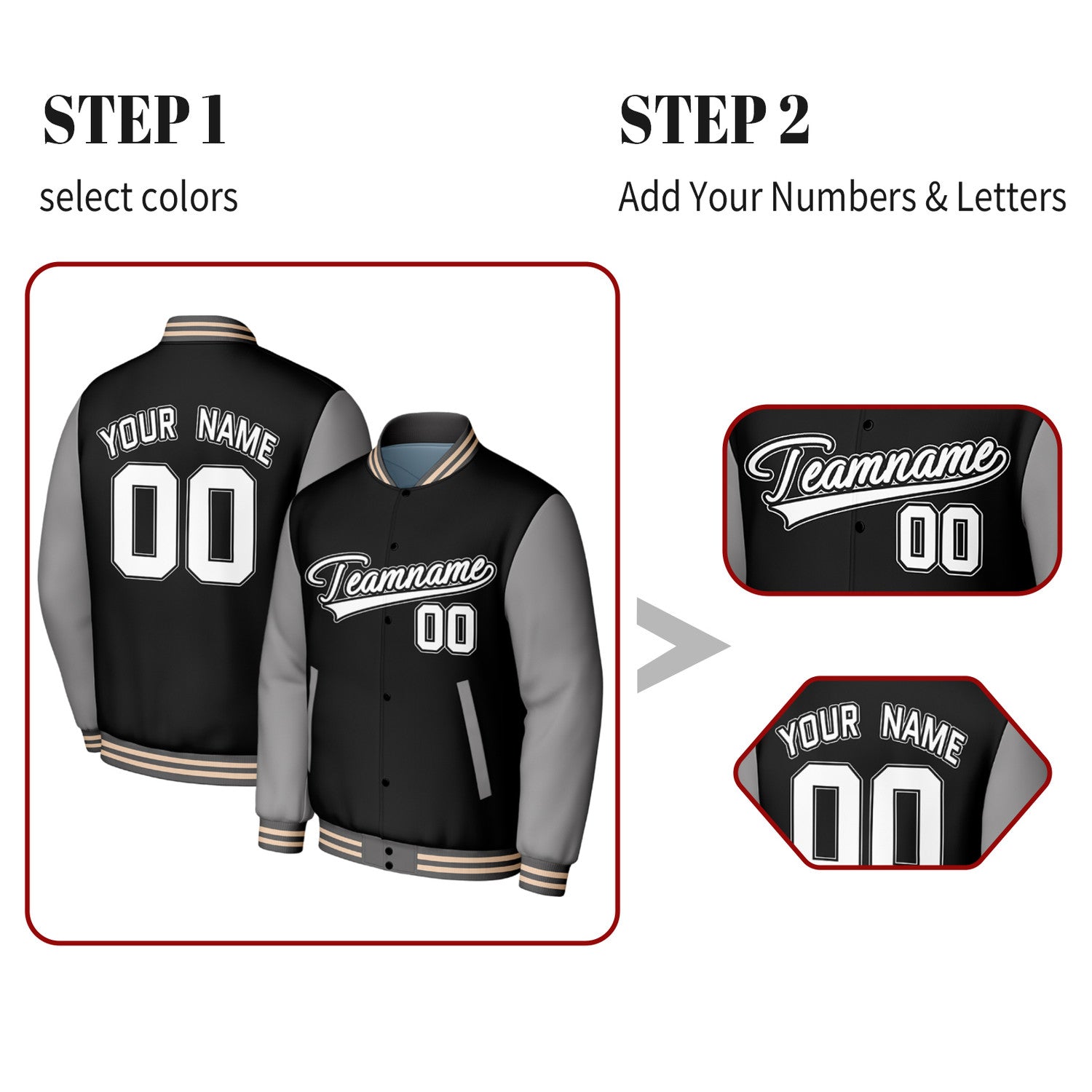 Custom Black & Grey Baseball Jacket | Personalized Letterman Jacket with Stitched Name & Number for Adult & Youth