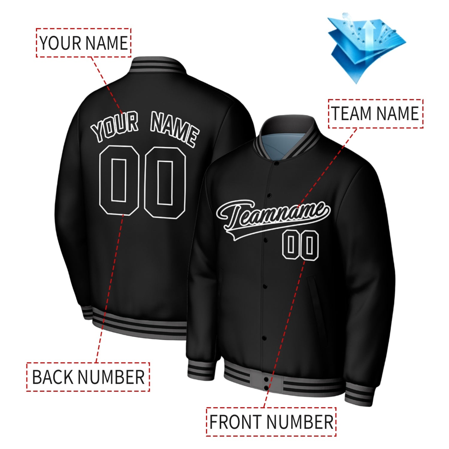 Custom Black Baseball Jacket | Personalized Letterman Jacket with Stitched Name & Number for Adult & Youth