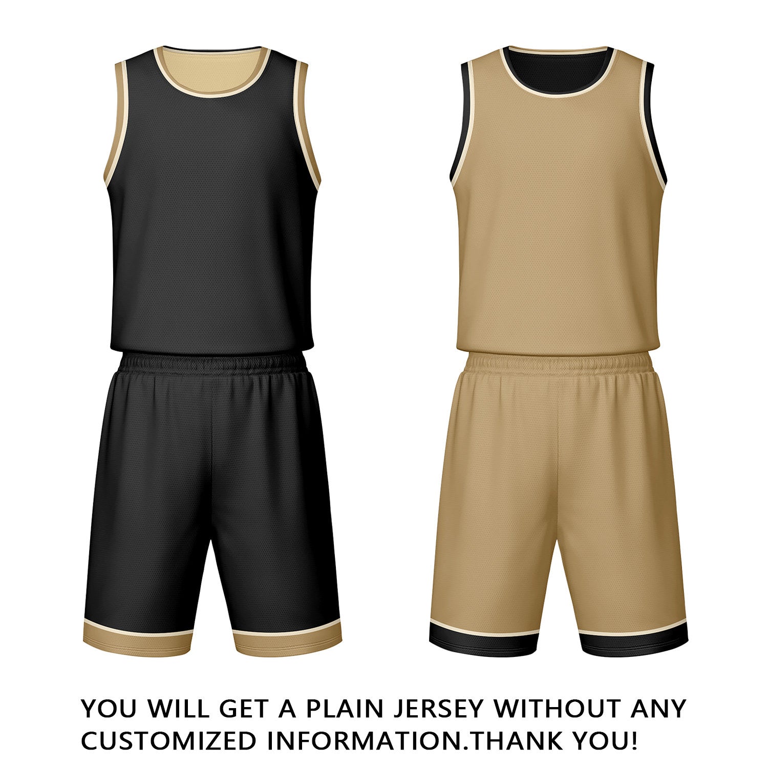 Custom Black & Khaki Reversible Basketball Jersey Shorts Set | Personalized Team Uniform