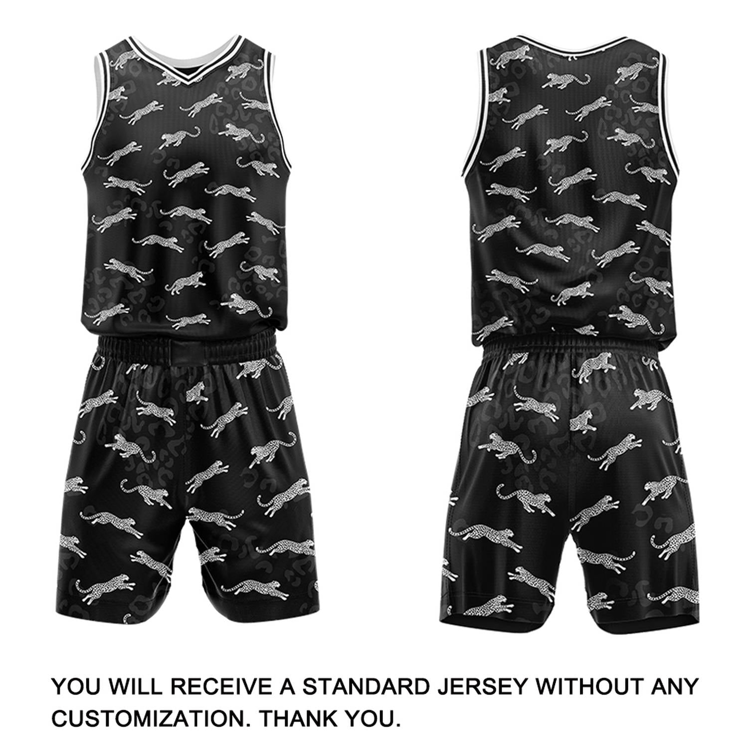 Custom Black Leopard Pattern Basketball Jersey & Shorts Set | Personalized Team Uniform