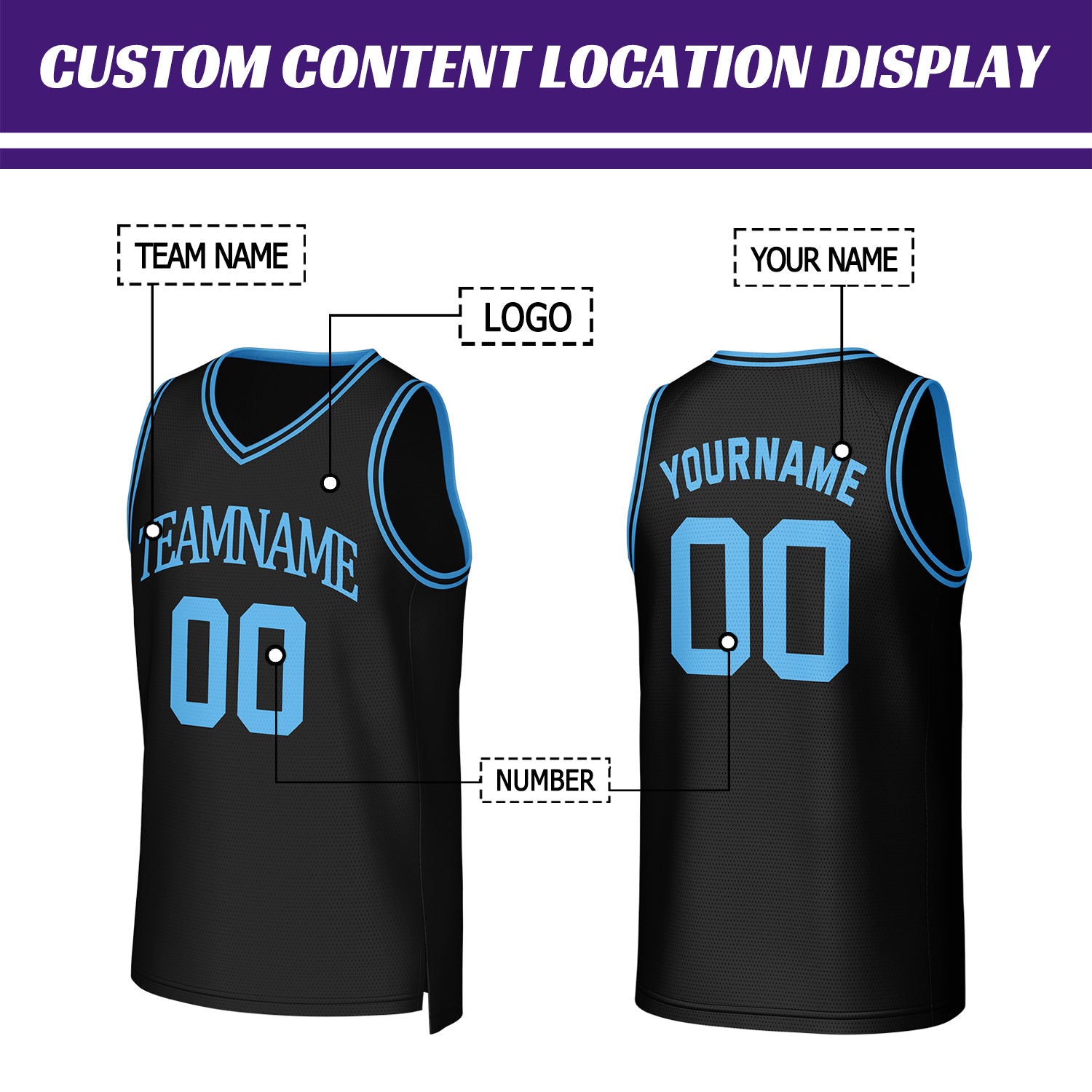 Custom Black & Light Blue Basketball Jersey | Personalized Name & Number Team Uniform