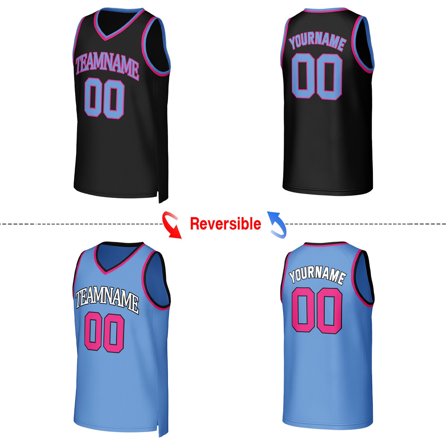 Custom Black & Light Blue Reversible Basketball Jersey | Personalized Team Uniform