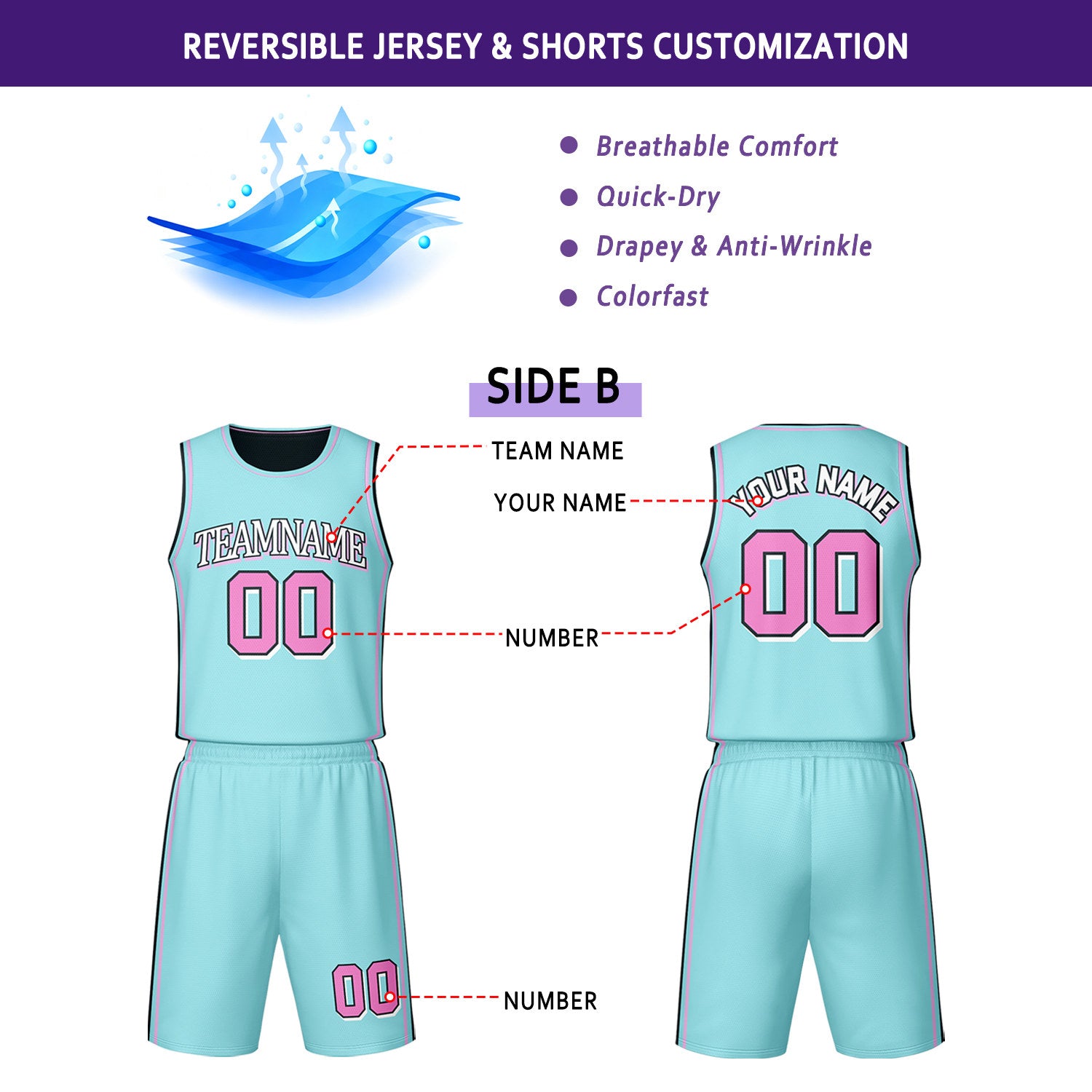 Custom Black & Mint Reversible Basketball Jersey Shorts Set | Personalized Team Uniform