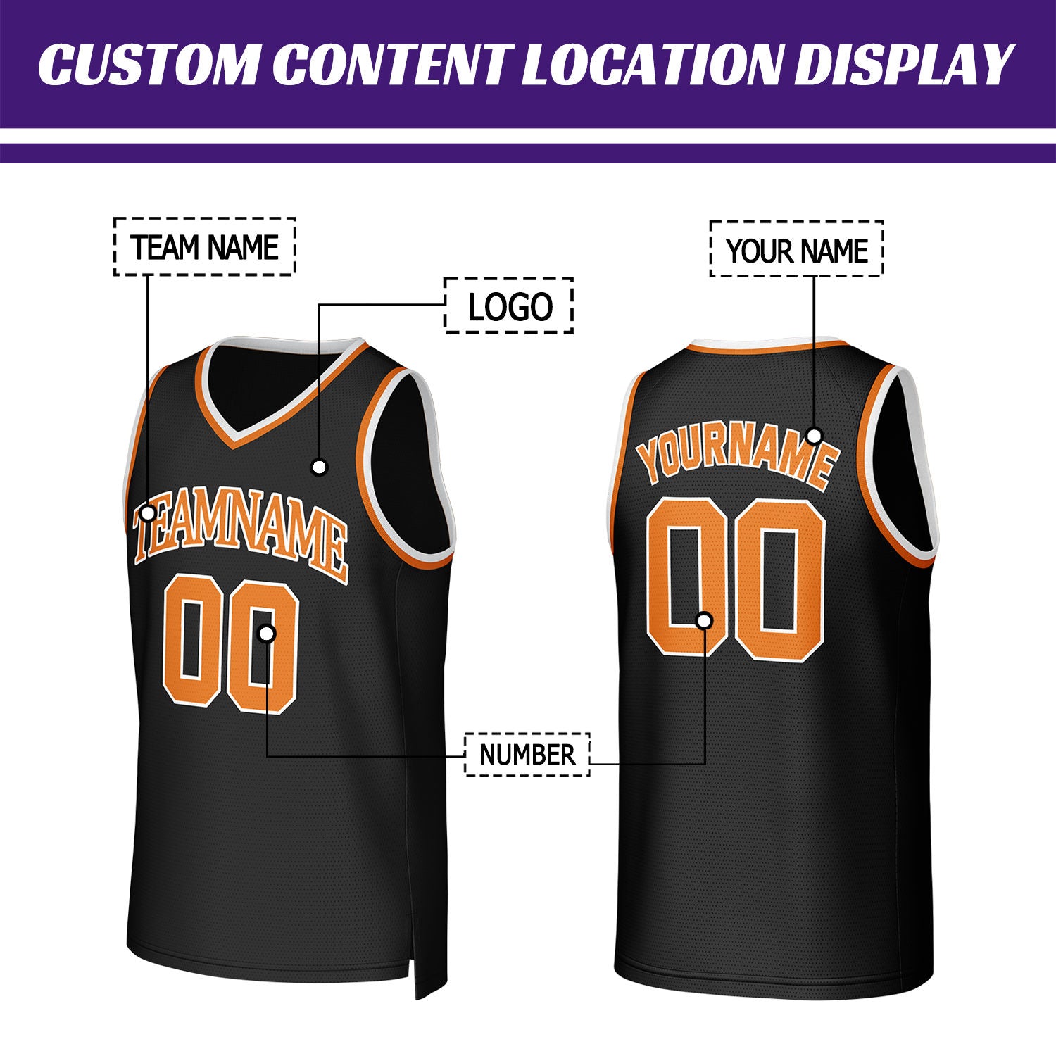 Custom Black & Orange Basketball Jersey | Personalized Name & Number Team Uniform