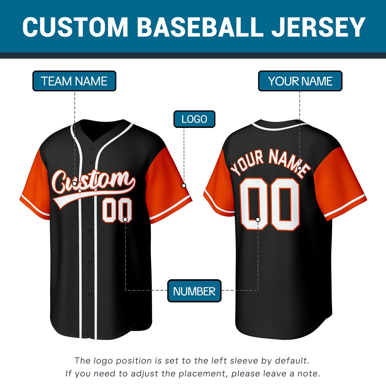 Custom Black Orange & White Personalized Baseball Jersey | Team Sports Uniform | Vosoli