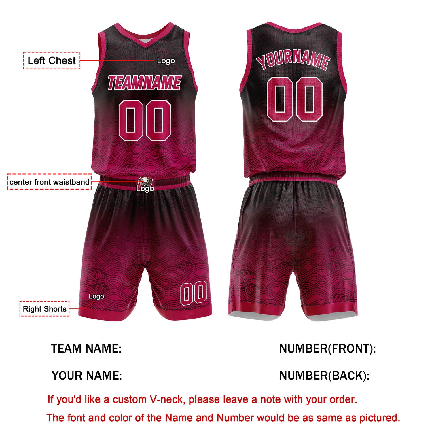Custom Black Pink Gradient Wave Basketball Uniform | Personalized Team Kit - Vosoli