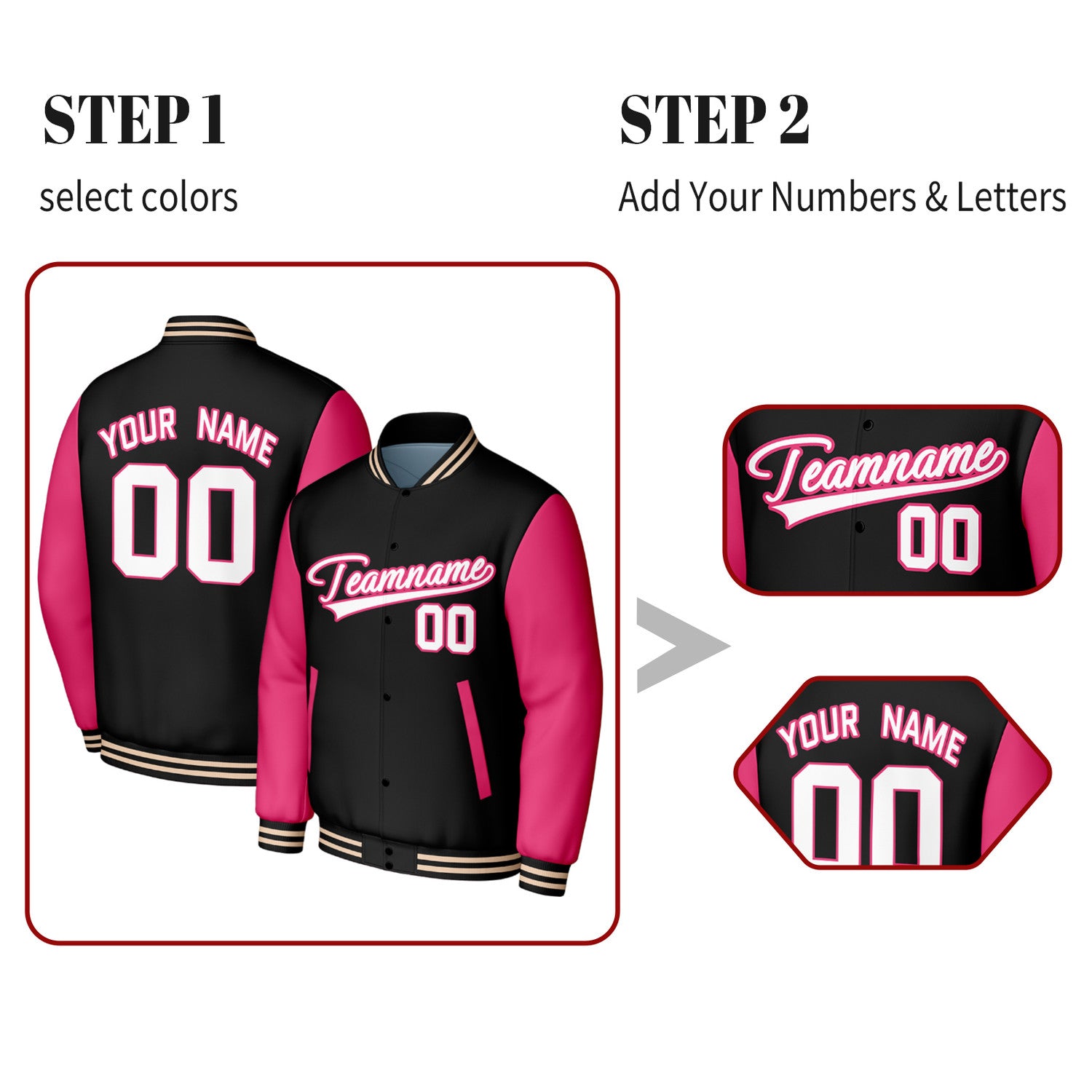 Custom Black & Pink Baseball Jacket | Personalized Letterman Jacket with Stitched Name & Number for Adult & Youth