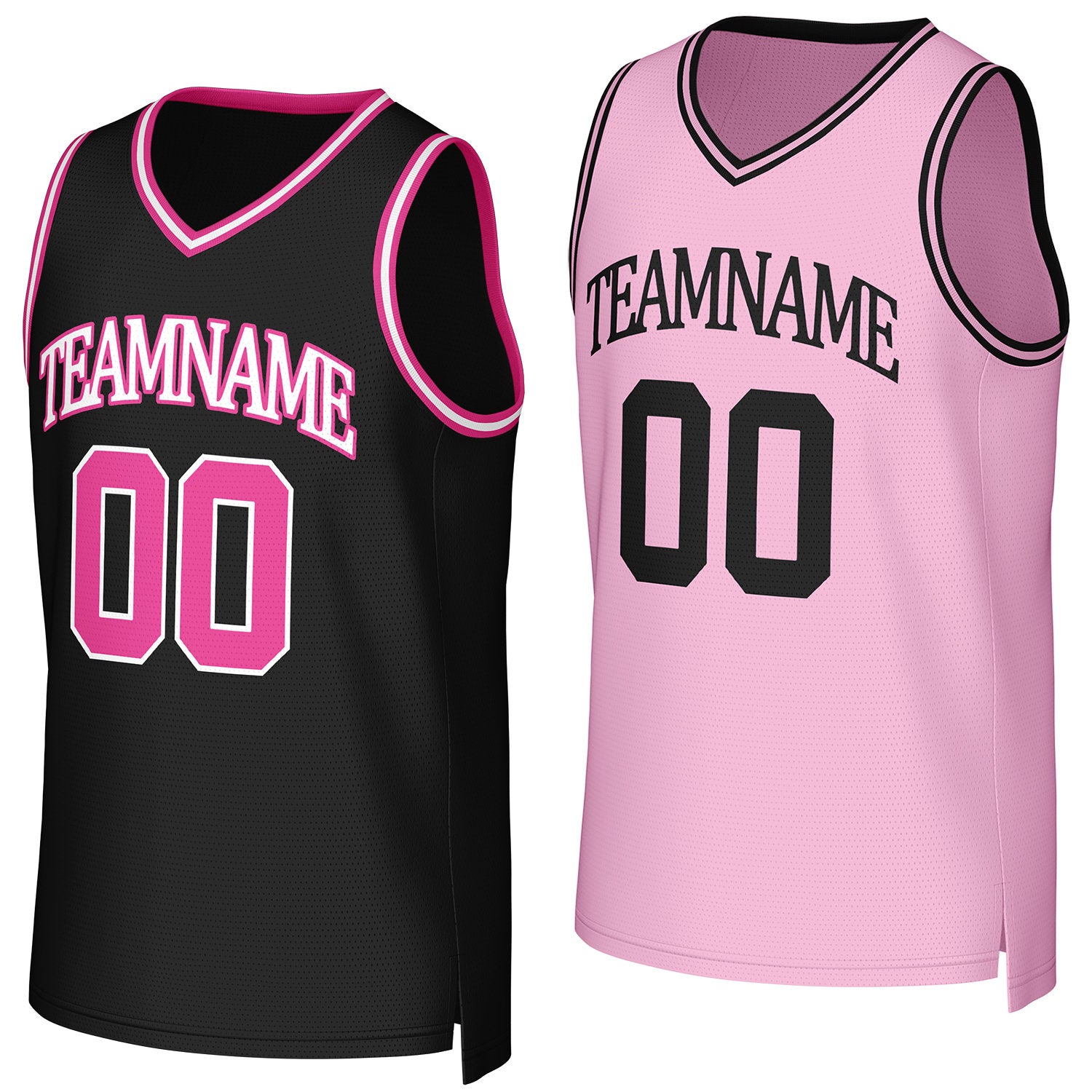 Custom black & pink reversible basketball jersey by Vosoli | Personalized team name & number sportswear