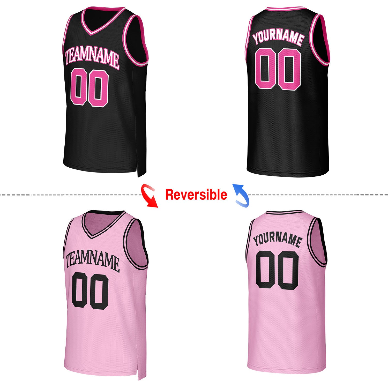 Custom Black & Pink Reversible Basketball Jersey | Personalized Team Uniform