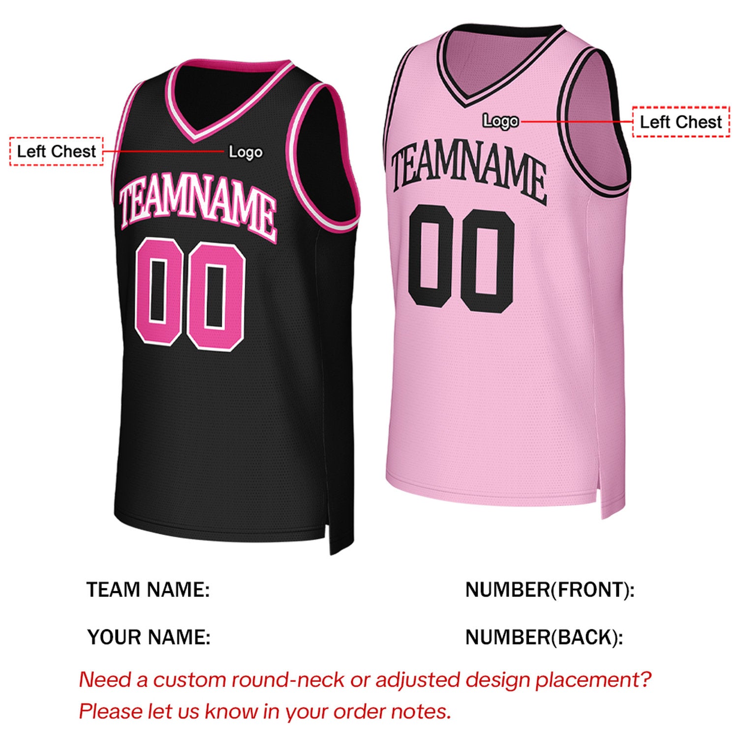 Custom Black & Pink Reversible Basketball Jersey | Personalized Team Uniform