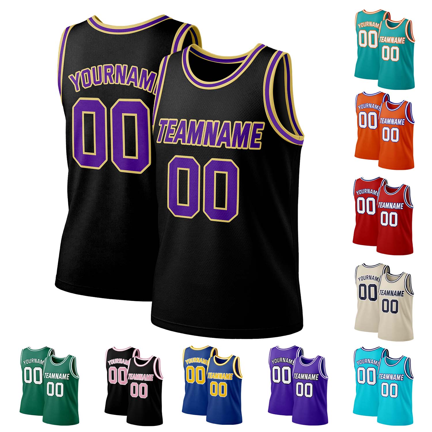 Custom Black & Purple Gold Mesh Basketball Jersey | Personalized Team Uniform