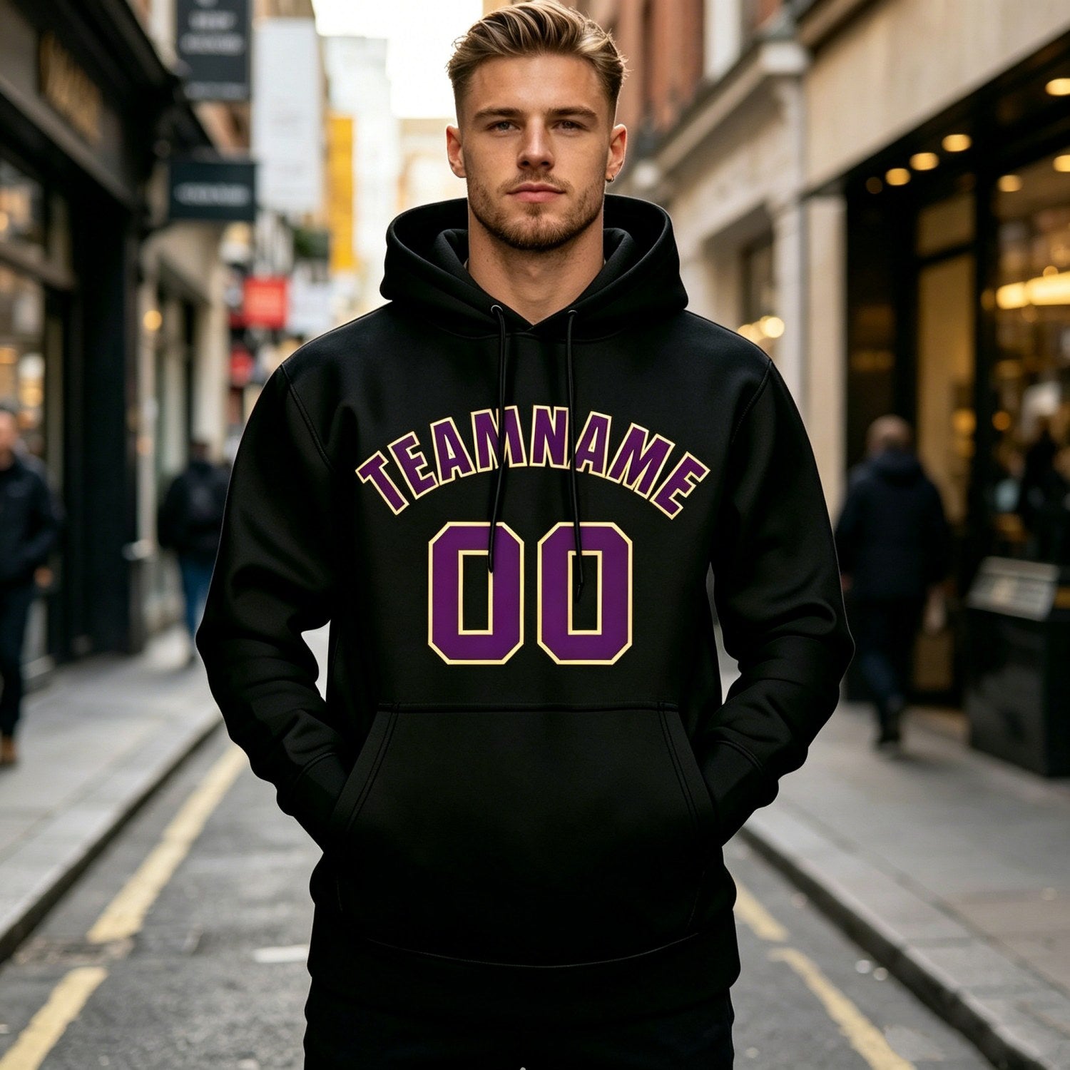 Custom Black & Purple Hoodie | Personalized Name & Number Sports Pullover | Vosoli