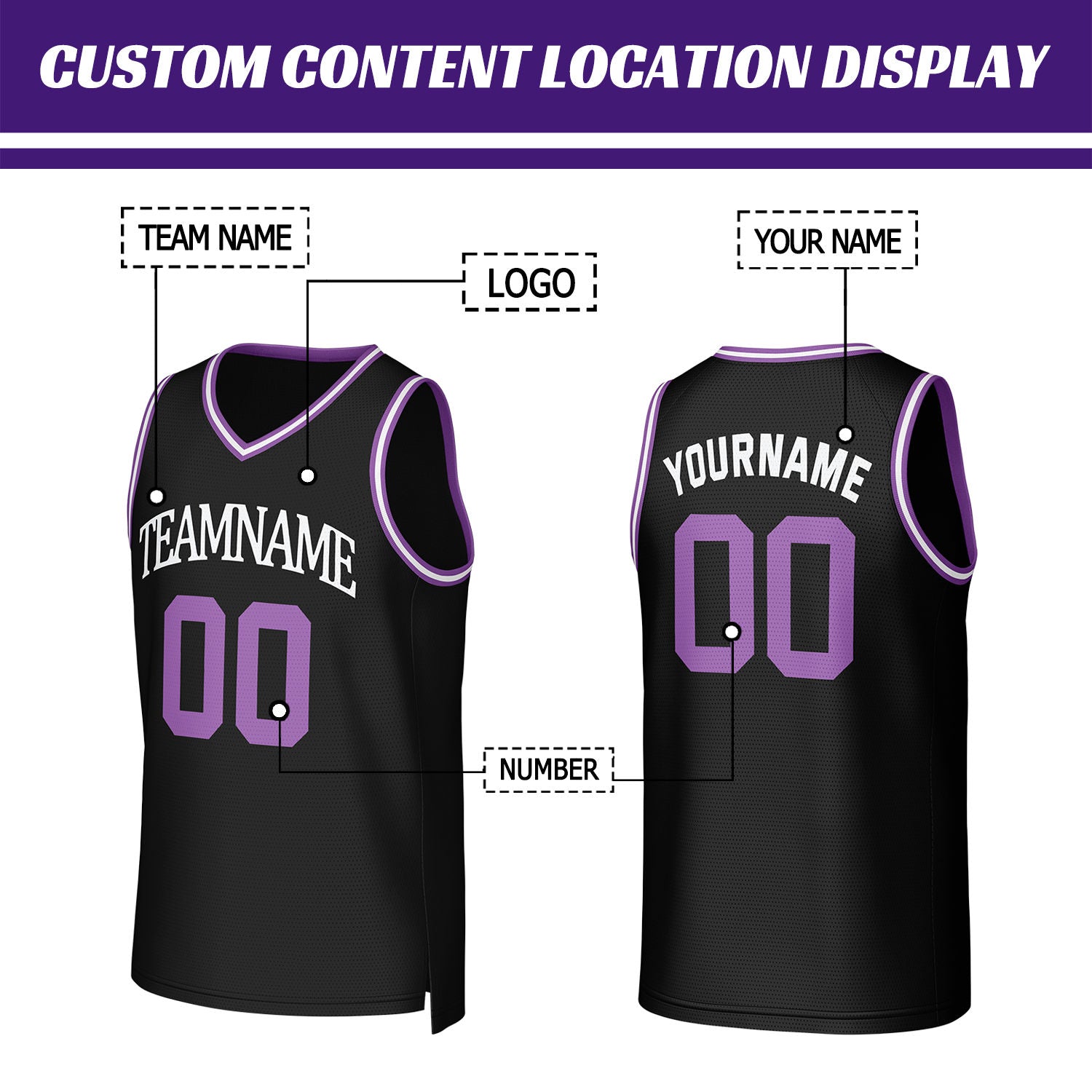 Custom Black & Purple Mesh Basketball Jersey | Personalized Team Uniform for youth & adults