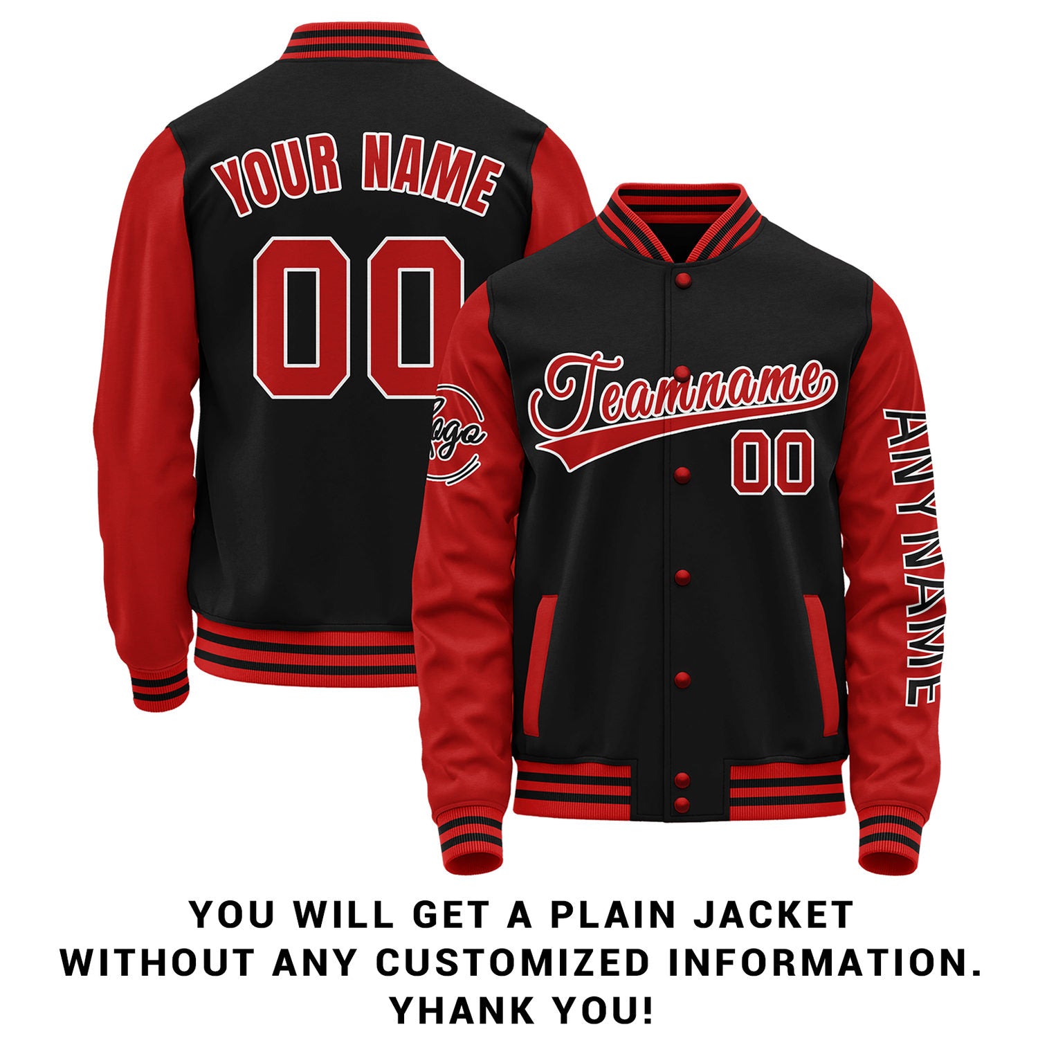 Custom Black & Red Two Tone Varsity Letterman Jacket | Personalized Stitched Team Name Number Outerwear