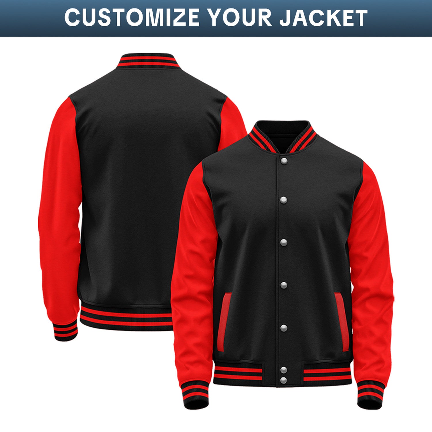 Custom Varsity Jacket with Stitched Name & Number | Black & Red Personalized Team Letterman Bomber