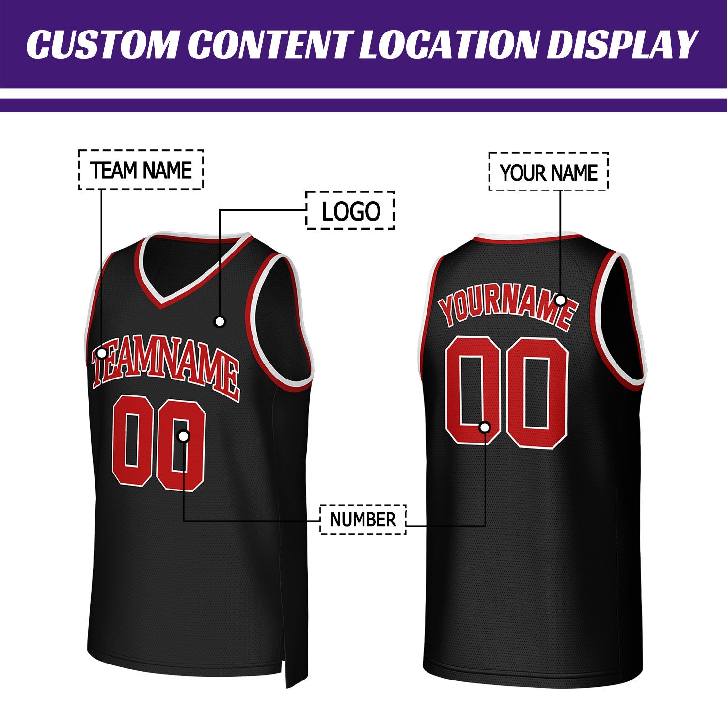 Custom Black & Red Basketball Jersey | Personalized Name & Number Team Uniform