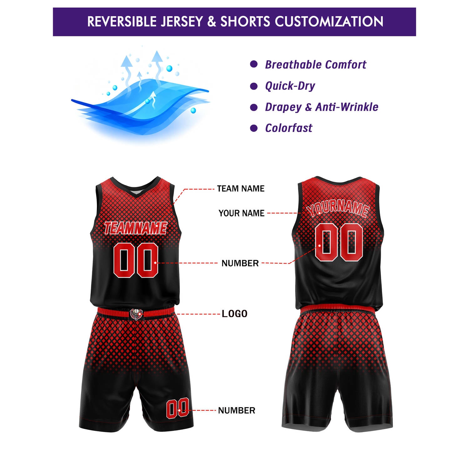 Custom Black Red Gradient Basketball Uniform | Personalized Team Kit - Vosoli
