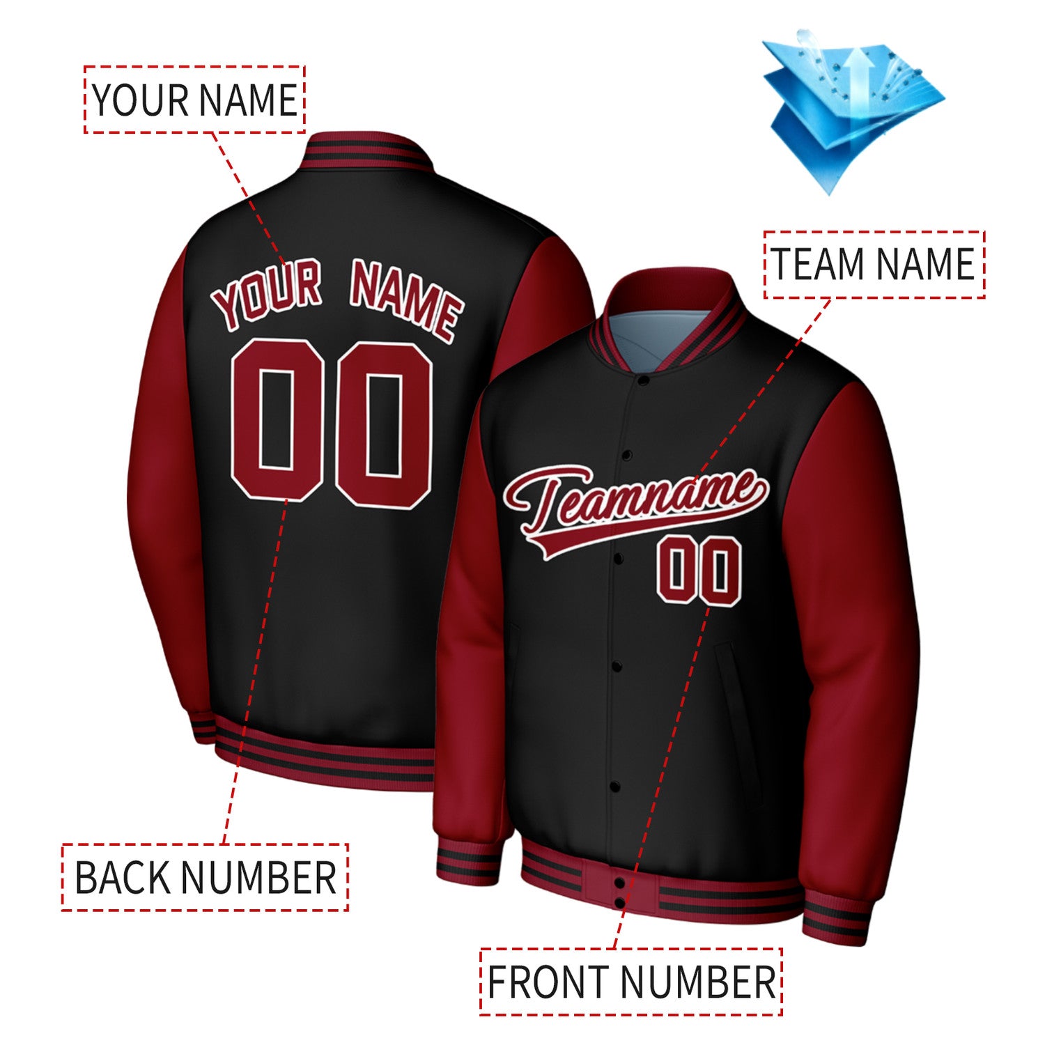 Custom Black & Red Baseball Jacket | Personalized Letterman Jacket with Stitched Name & Number for Adult & Youth