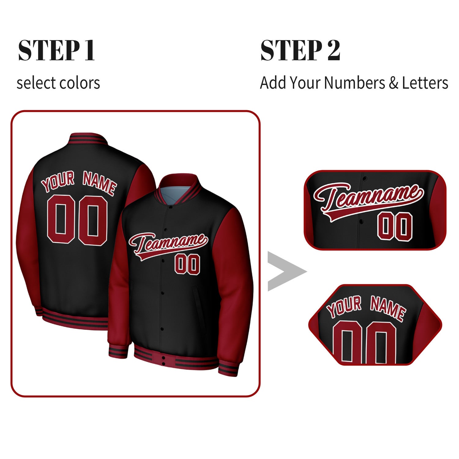 Custom Black & Red Baseball Jacket | Personalized Letterman Jacket with Stitched Name & Number for Adult & Youth