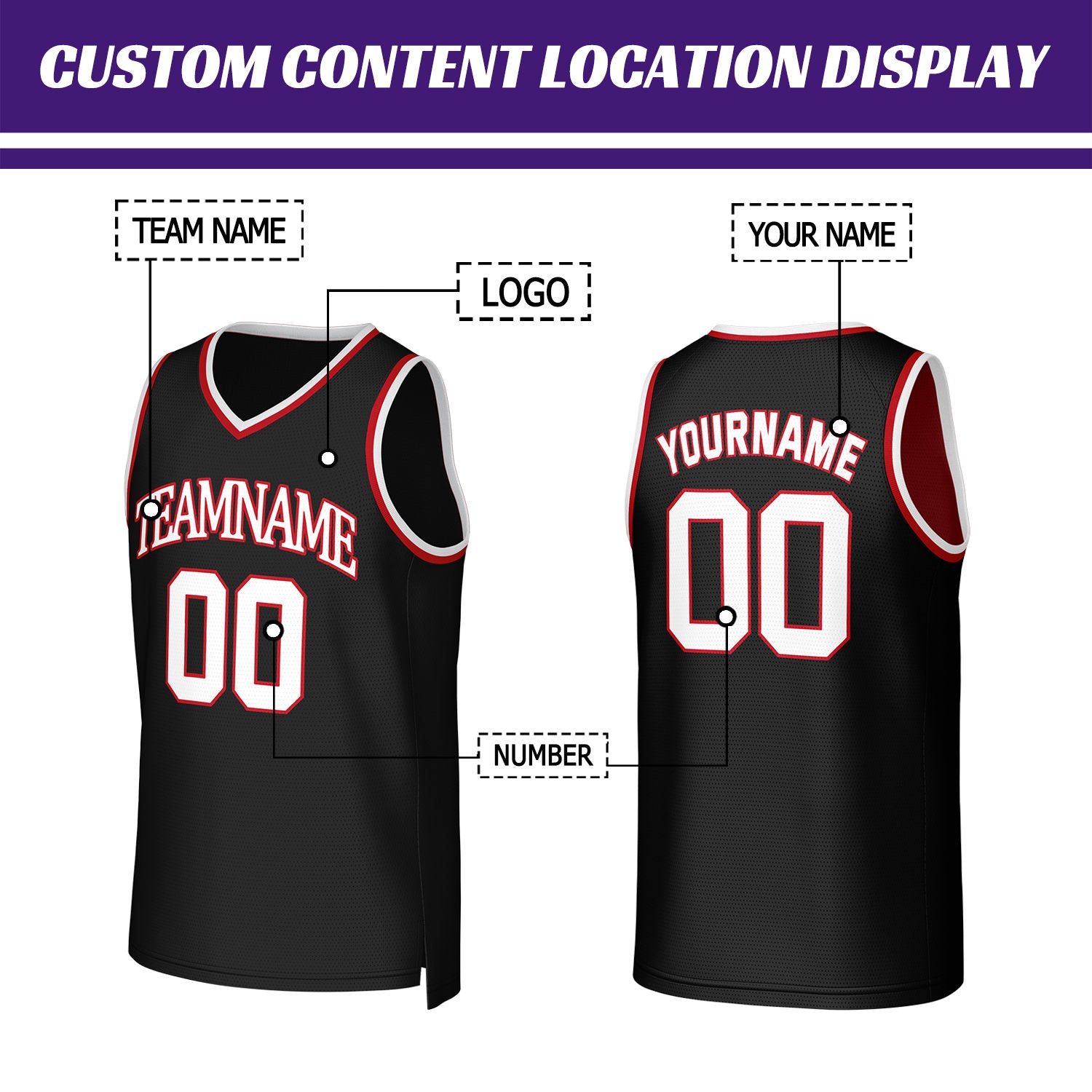 Custom Black & Red Mesh Basketball Jersey | Personalized Name & Number Team Uniform