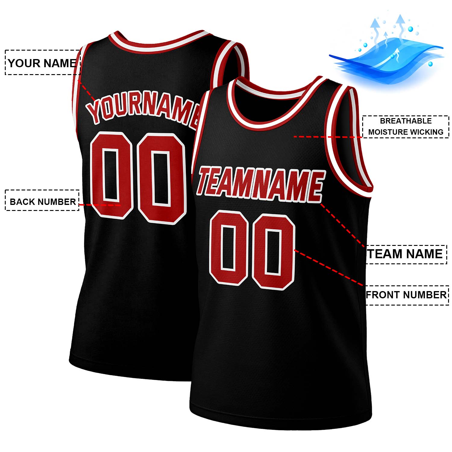 Custom Black & Red Mesh Basketball Jersey | Personalized Team Uniform