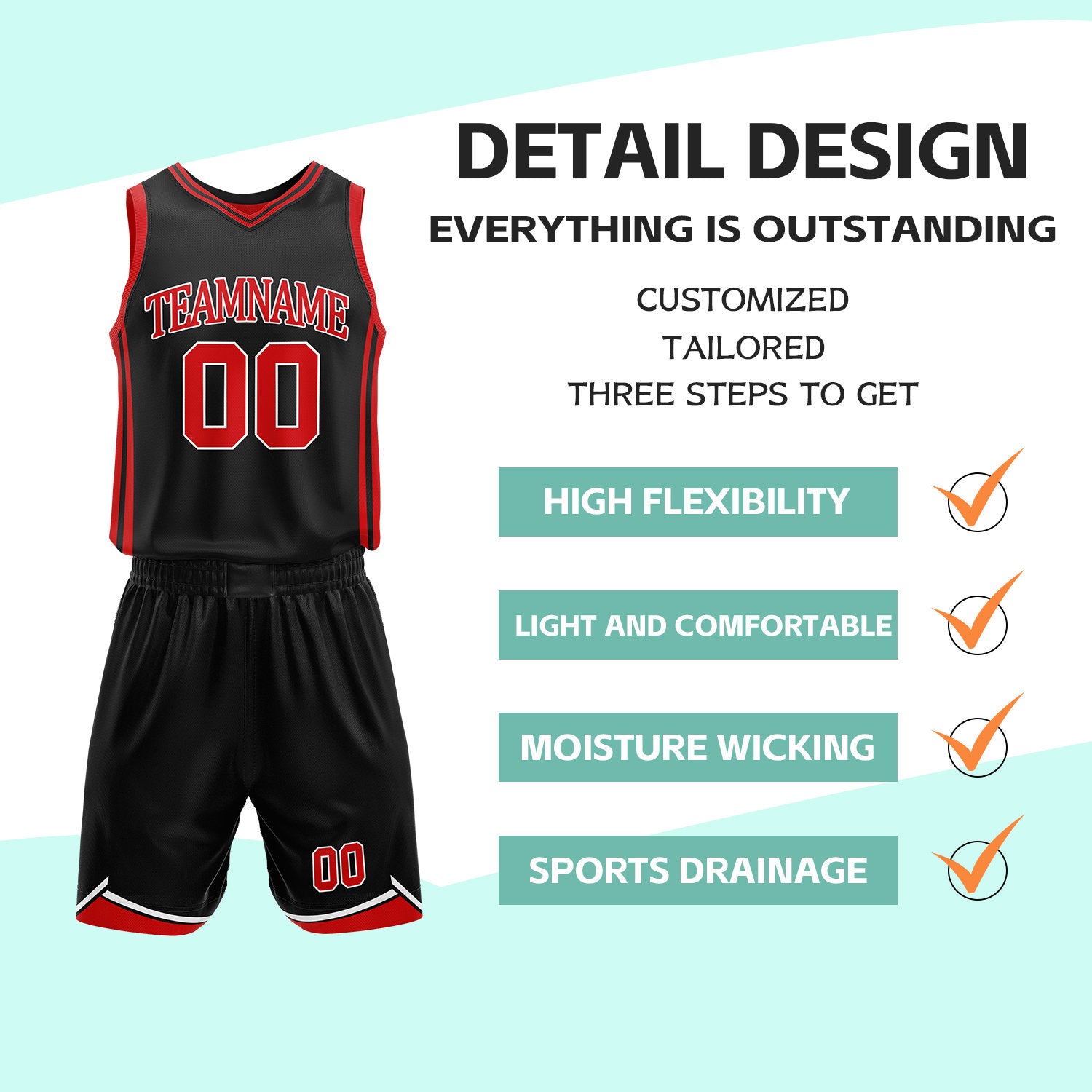 Custom Black & Red Reversible Basketball Jersey Shorts Set | Personalized Full Vintage Team Uniform