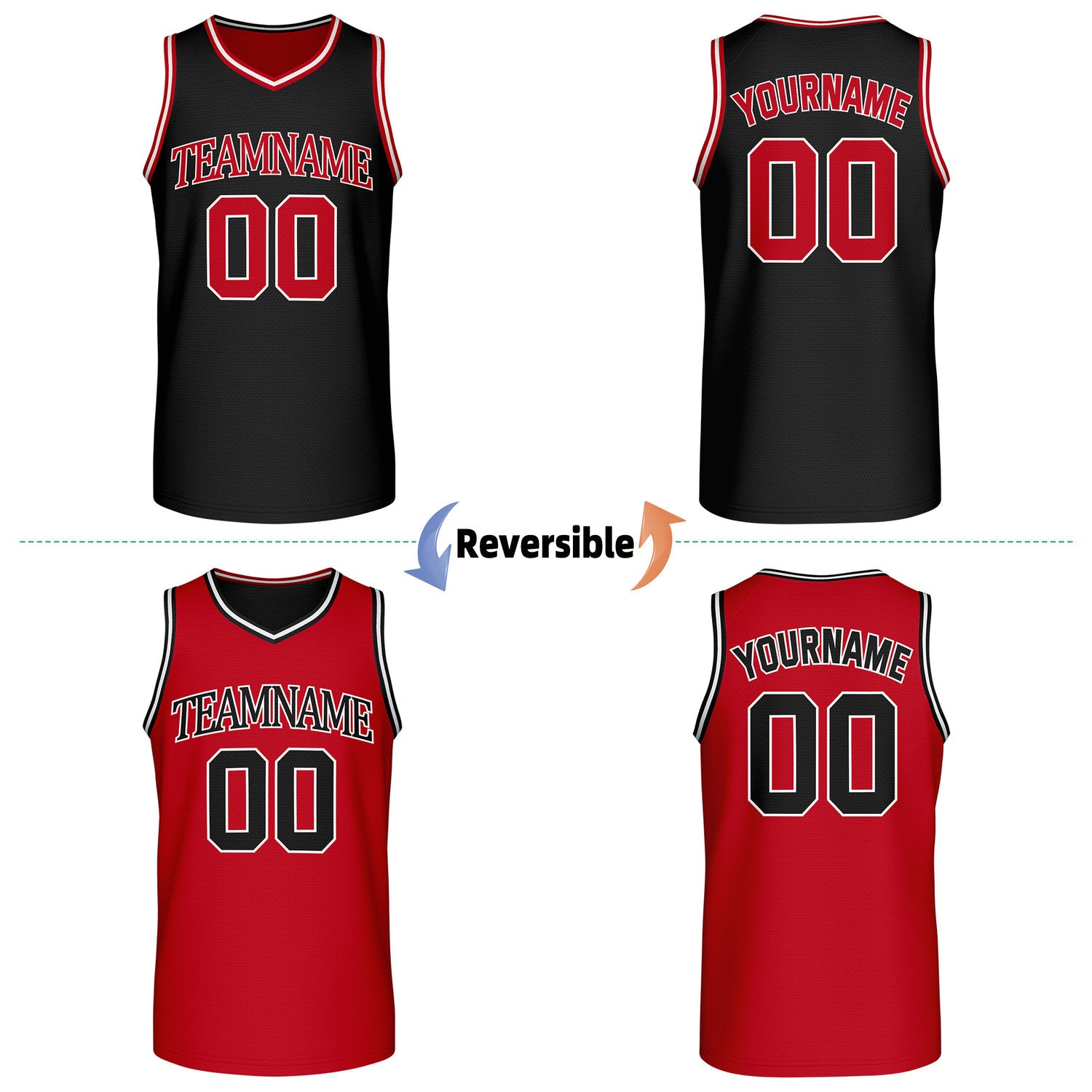 Custom Retro Black & Red Reversible Basketball Jersey | Personalized Team Jersey | Vosoli