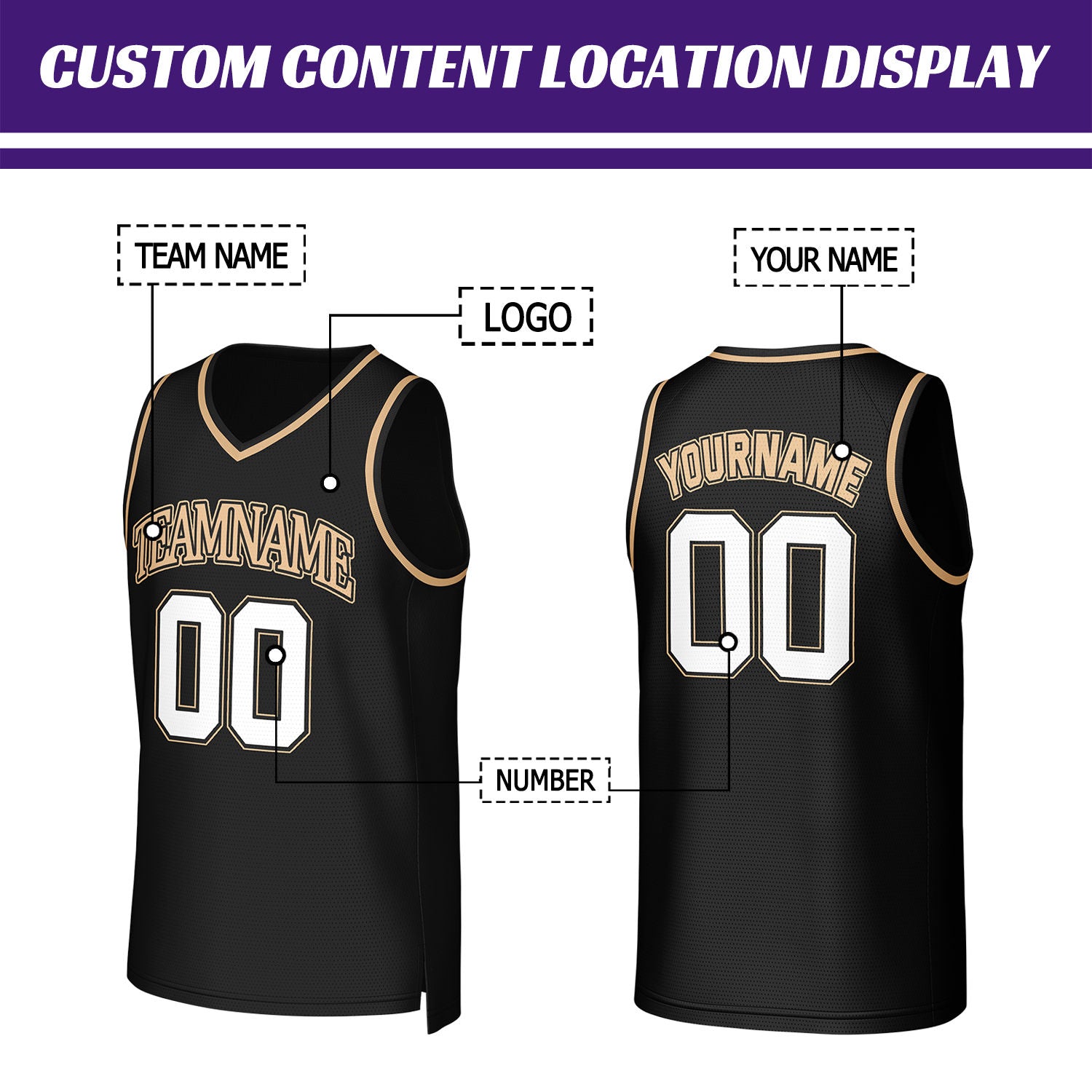 Custom Black & White-Gold Basketball Jersey | Personalized Name & Number Team Uniform