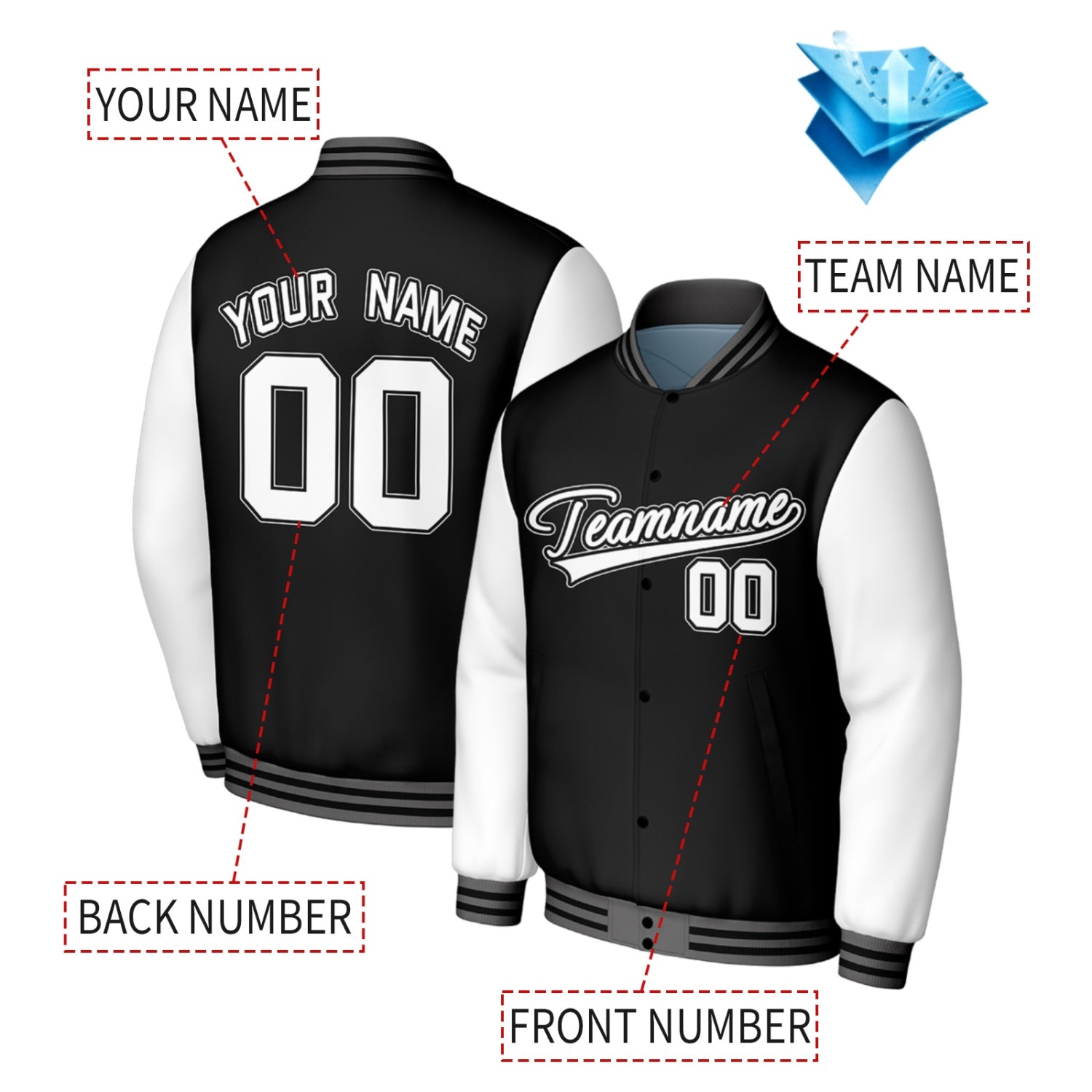 Custom Black & White Baseball Jacket | Personalized Letterman Jacket with Stitched Name & Number for Adult & Youth