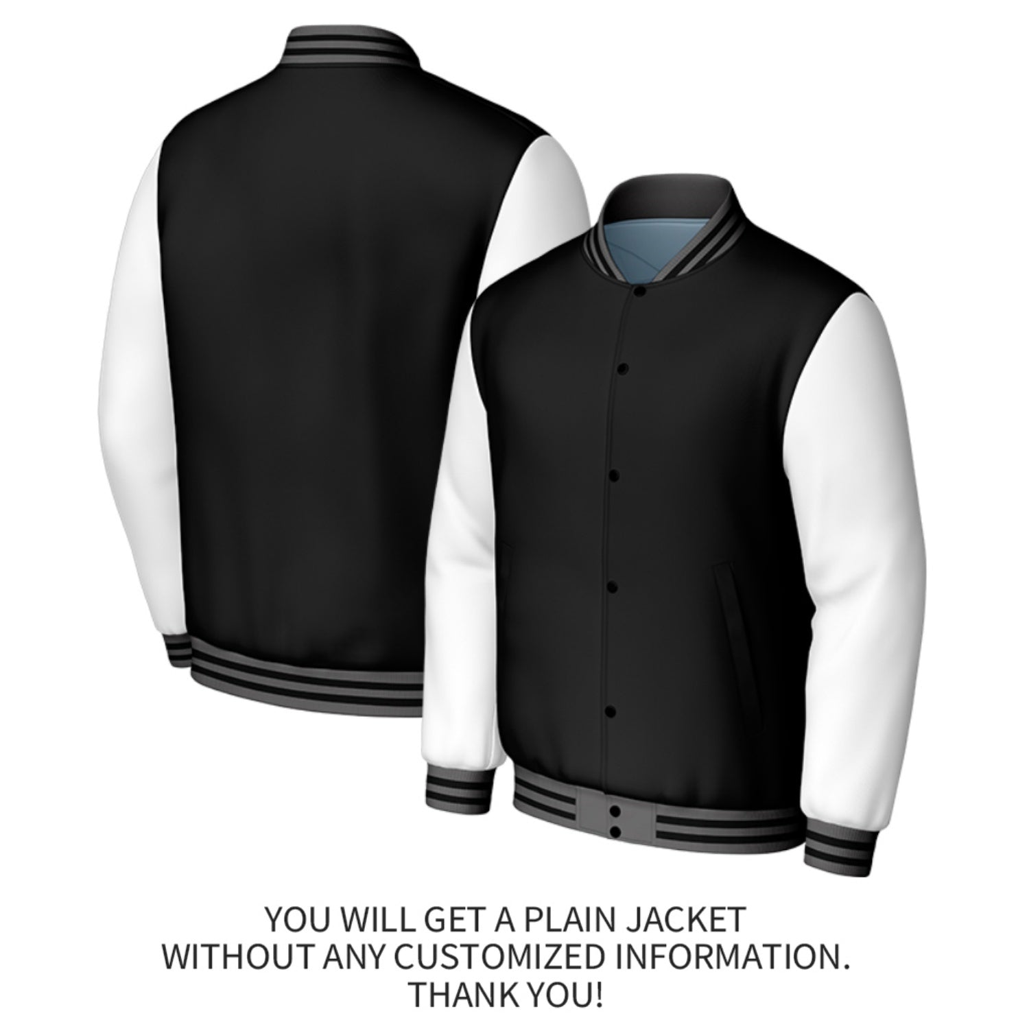 Custom Black & White Baseball Jacket | Personalized Letterman Jacket with Stitched Name & Number for Adult & Youth