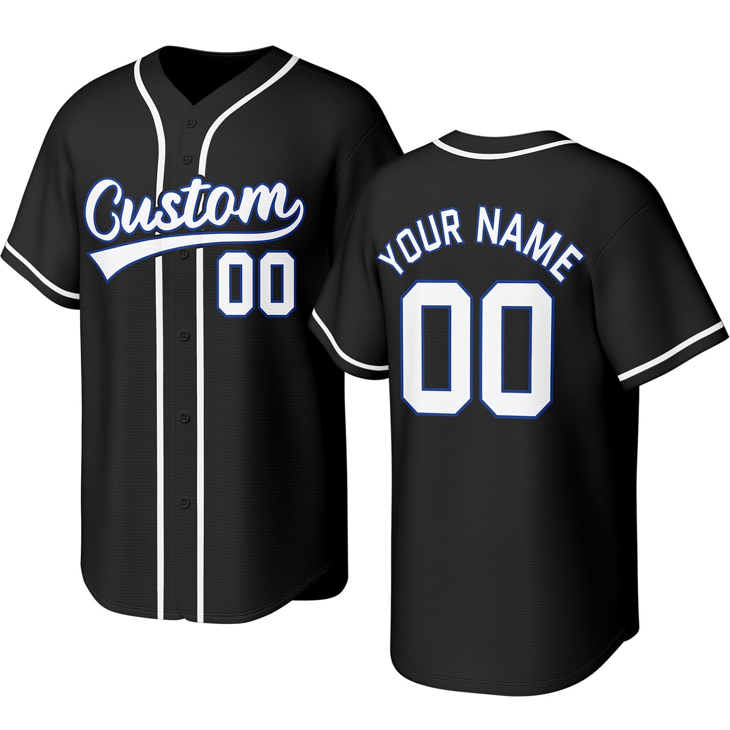 Custom black, white & light blue baseball jersey with stitched logo, personalized name & number, button-front short-sleeve sports uniform for team men women youth game practice - Vosoli
