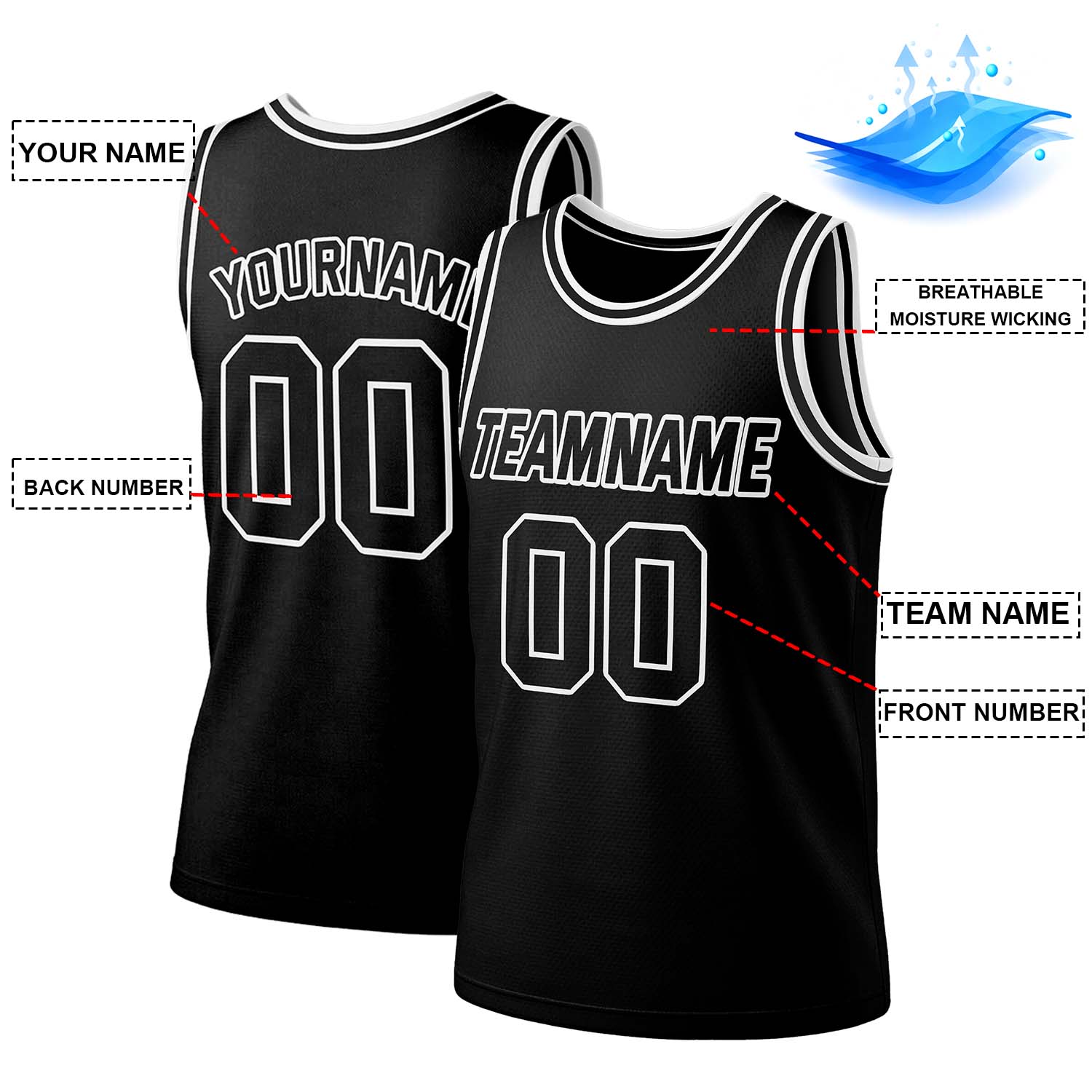 Custom Black & White Mesh Basketball Jersey | Personalized Name & Number Team Uniform