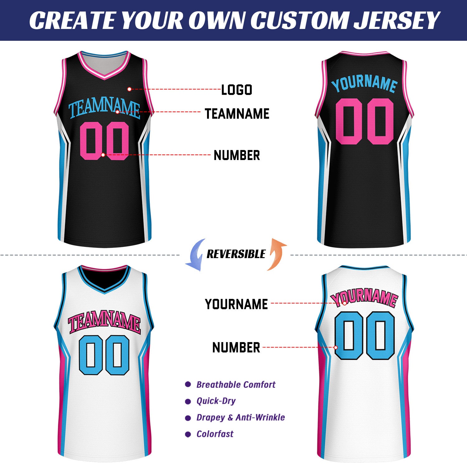 Custom Black & White Two Sided Basketball Uniform Set | Personalized Team Uniforms for Adult & Youth