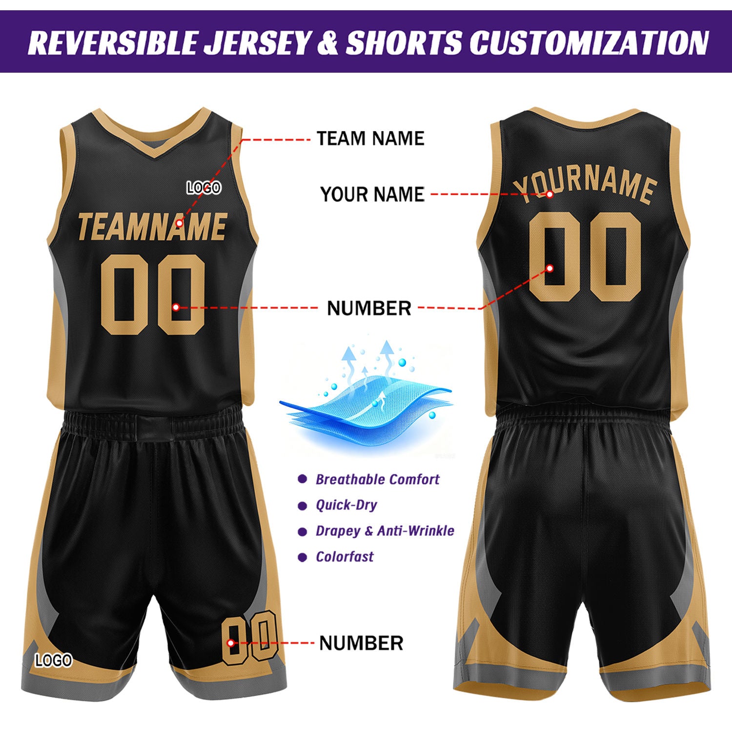 Custom Black White Reversible Basketball Jersey Set | Personalized Name Number Mesh Sports Uniform
