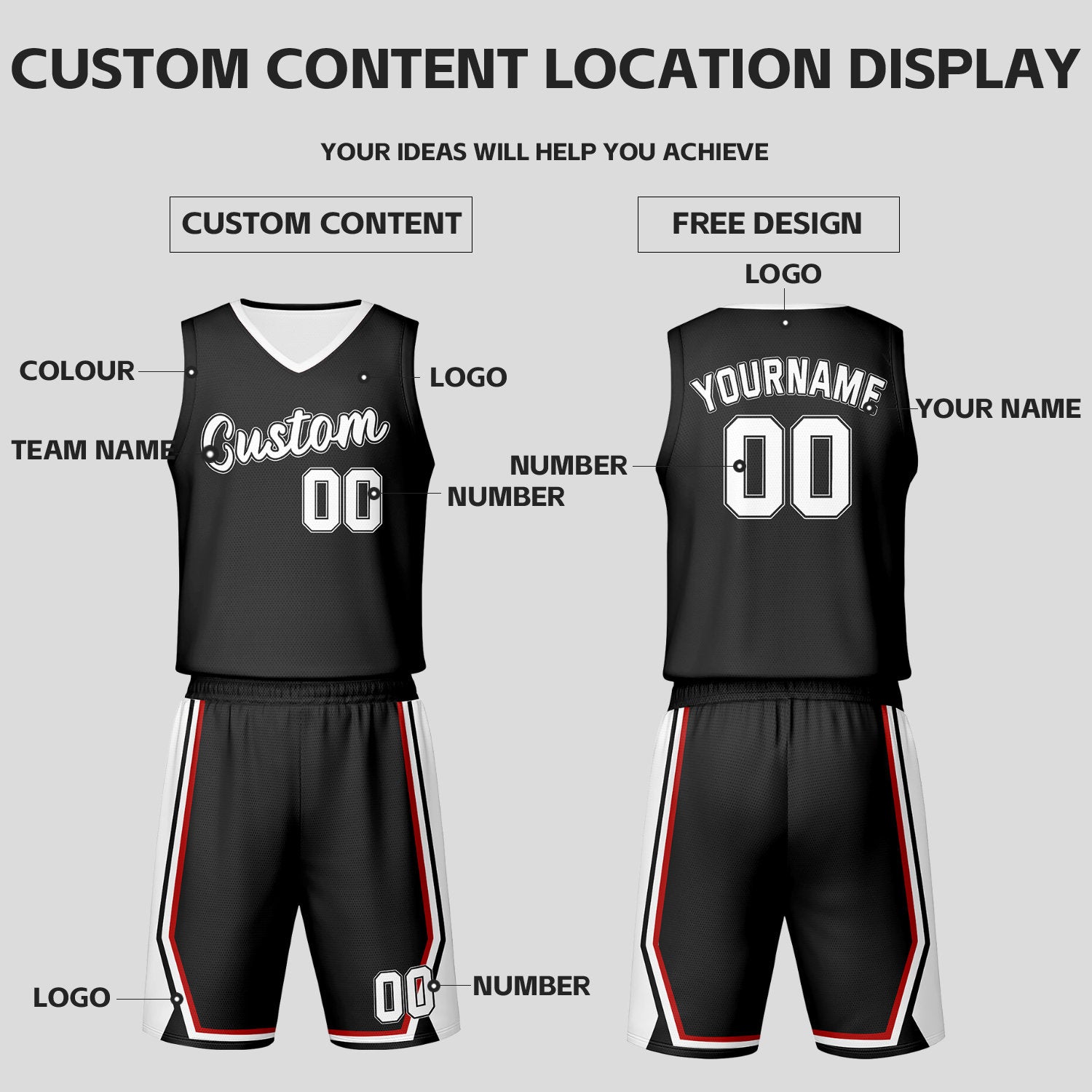 Custom Black White Reversible Basketball Jersey Set | Personalized Name Number Mesh Sports Uniform