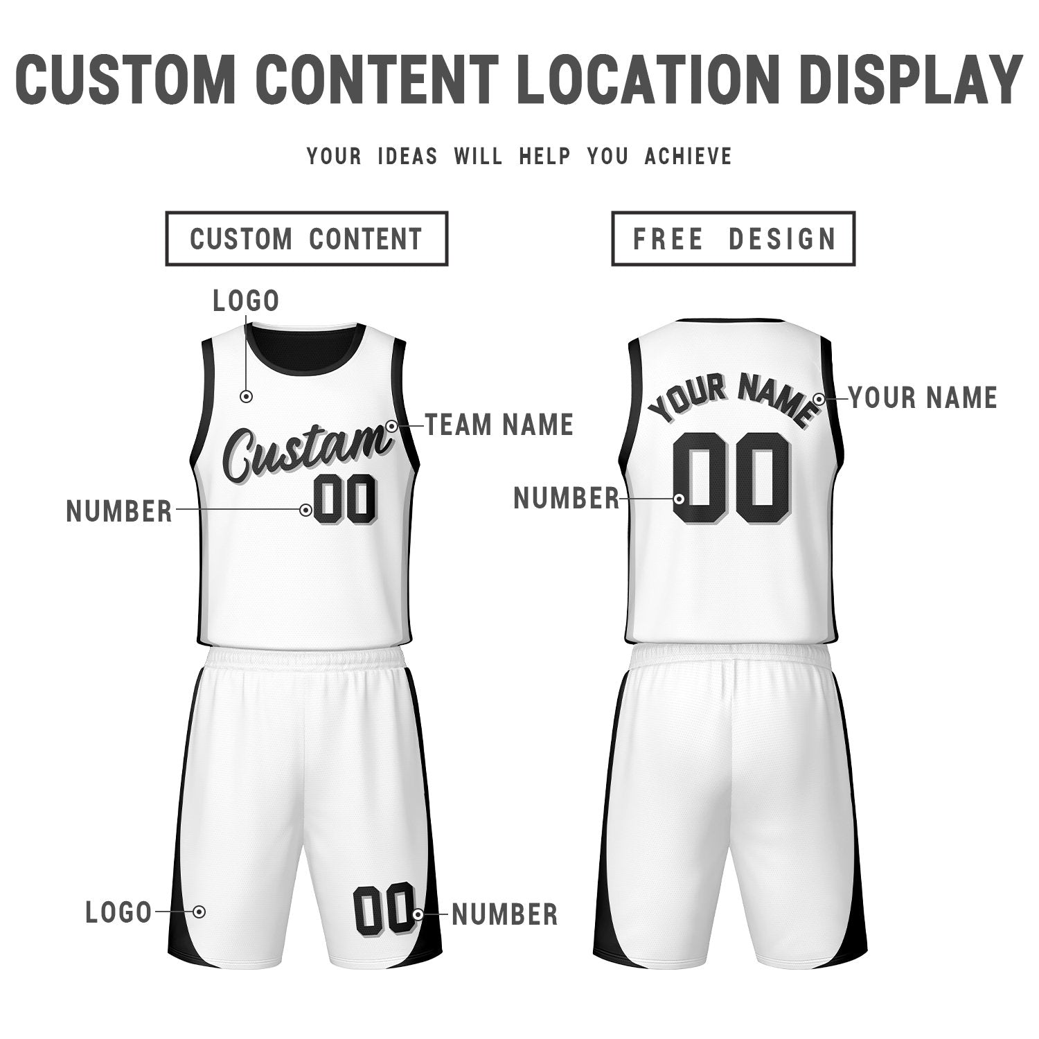 Custom Black White Reversible Basketball Jersey Set | Personalized Name Number Mesh Sports Uniform