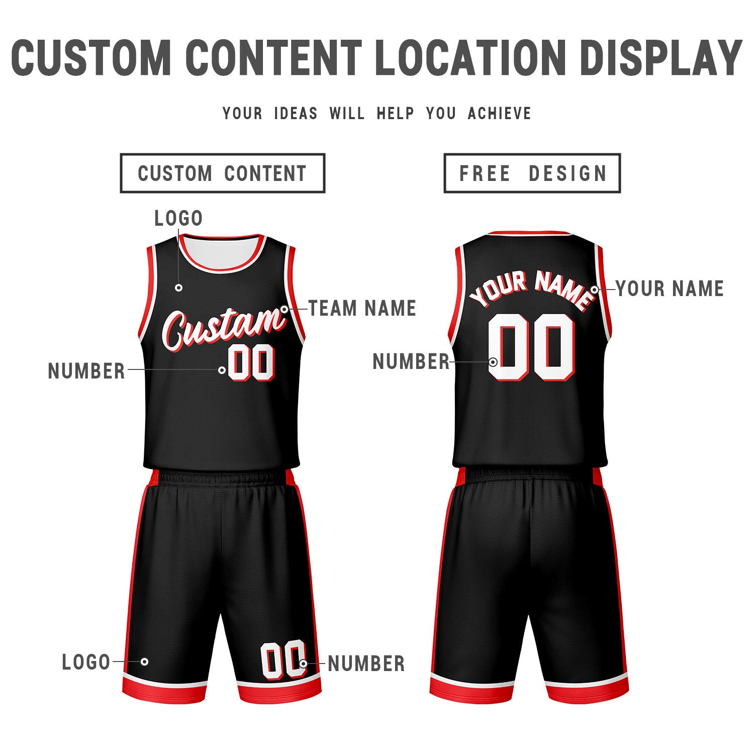 Custom Black White Reversible Basketball Jersey Set | Personalized Name Number Mesh Sports Uniform