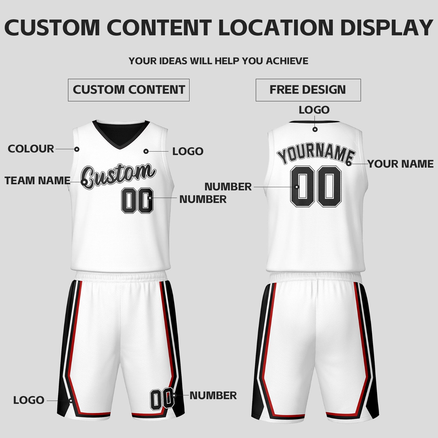 Custom Black White Reversible Basketball Jersey Set | Personalized Name Number Mesh Sports Uniform