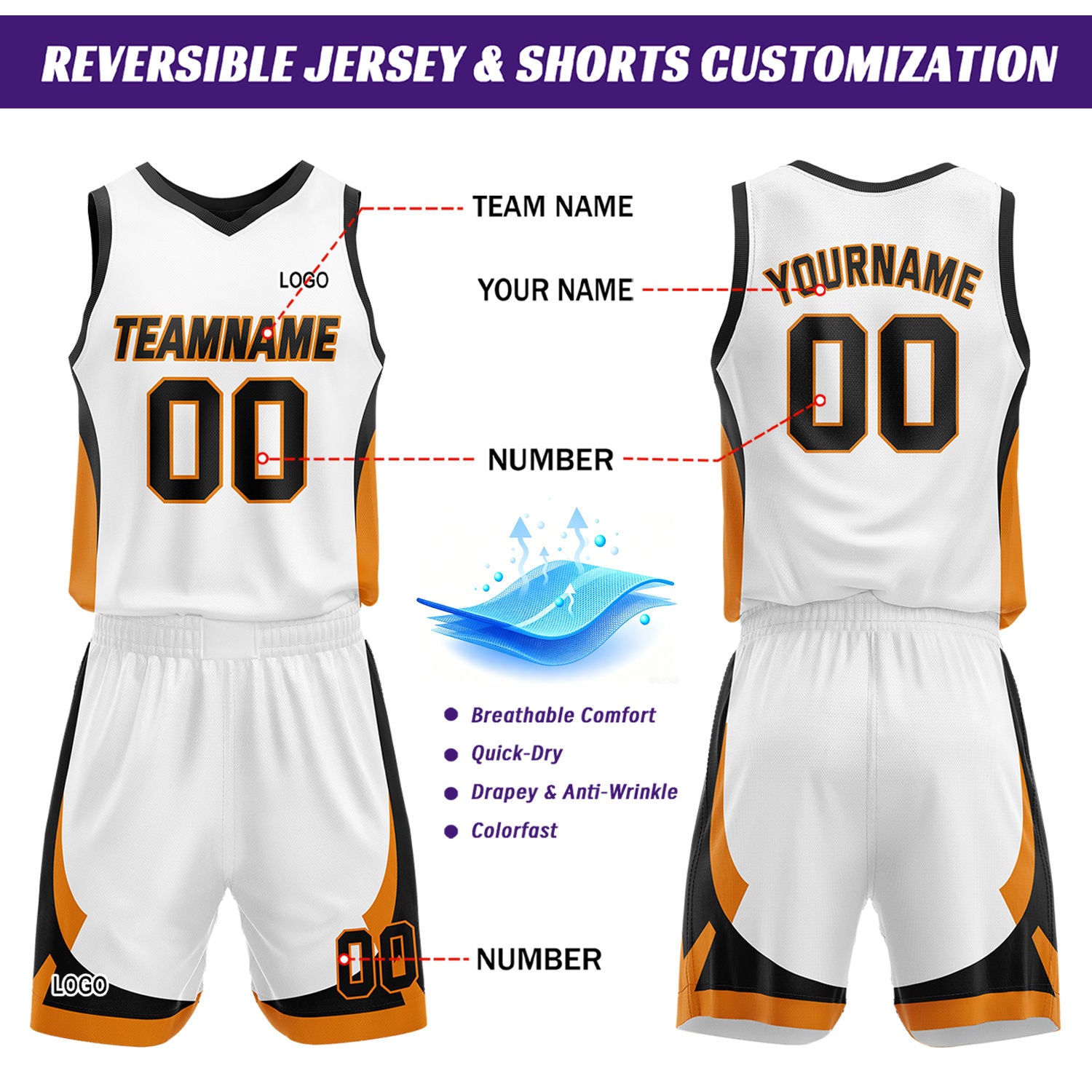 Custom Black White Reversible Basketball Jersey Set | Personalized Name Number Mesh Sports Uniform