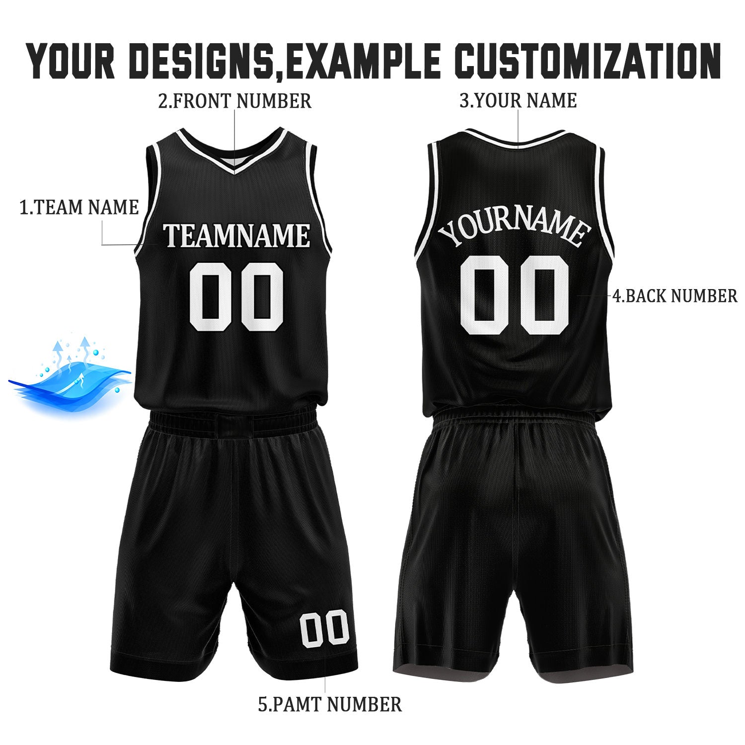 Custom Black & White Reversible Basketball Jersey Shorts Set | Personalized Full Team Uniform