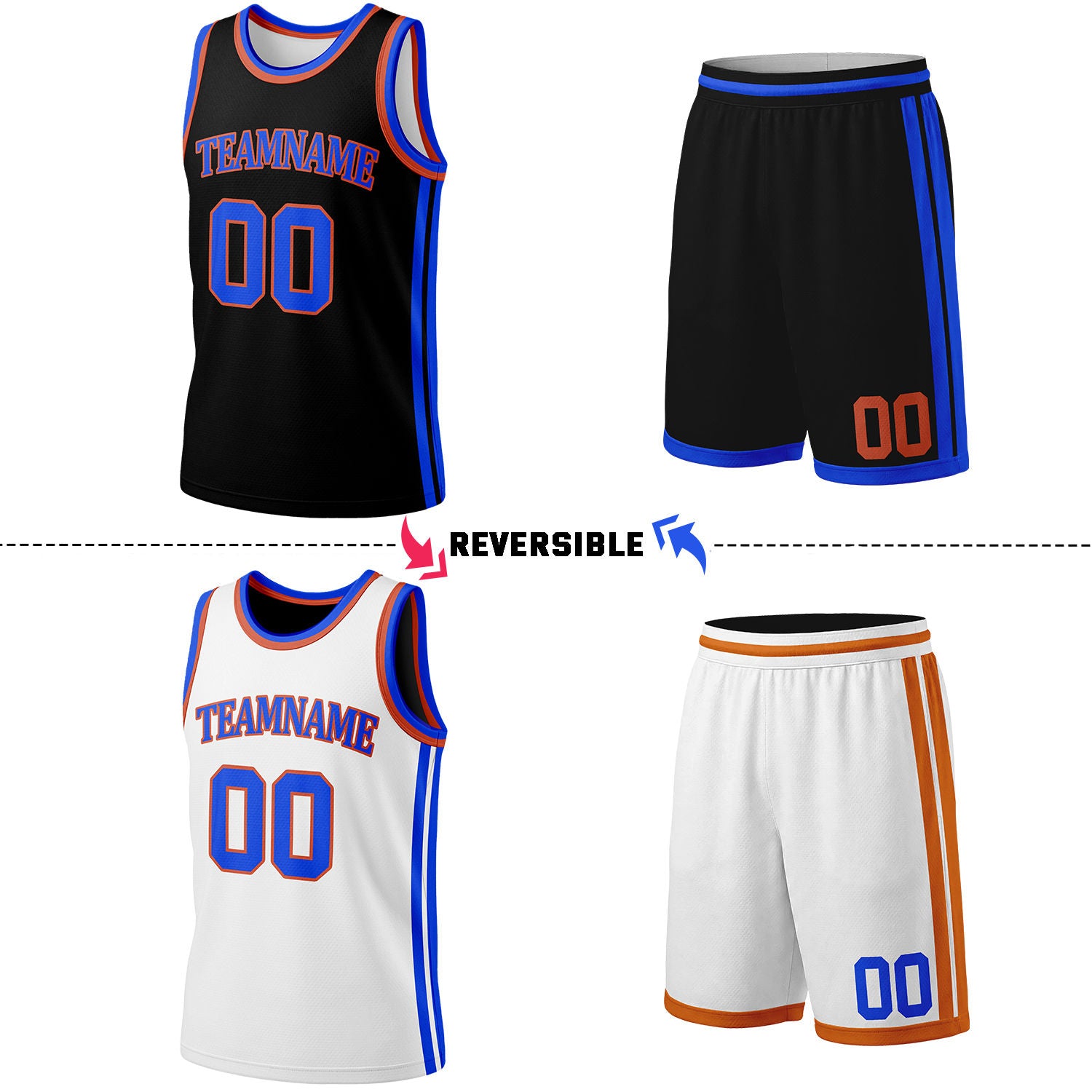 Custom Black & White Reversible Basketball Jersey Shorts Set | Personalized Full Team Uniform