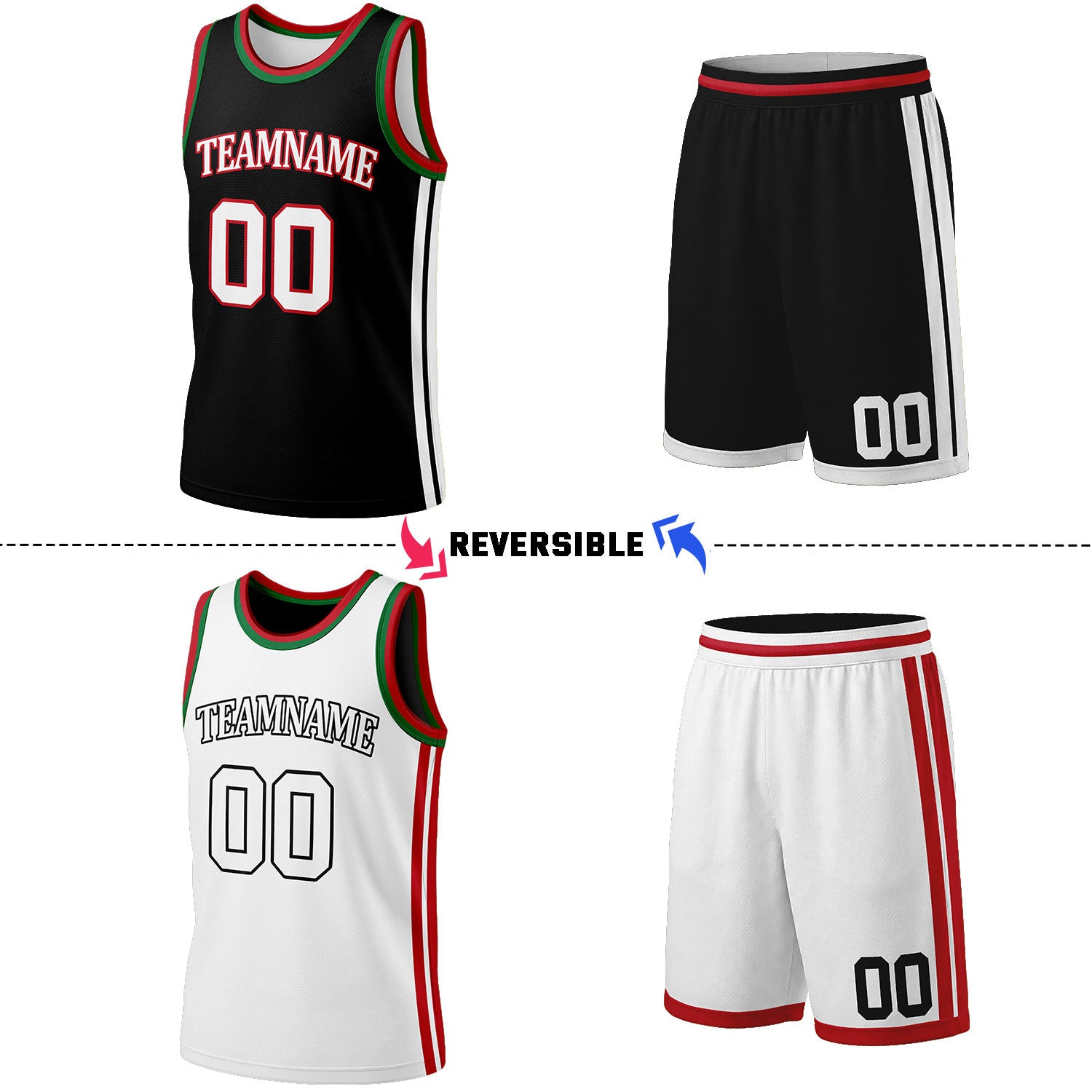 Custom Black & White Reversible Basketball Jersey Shorts Set | Personalized Full Team Uniform