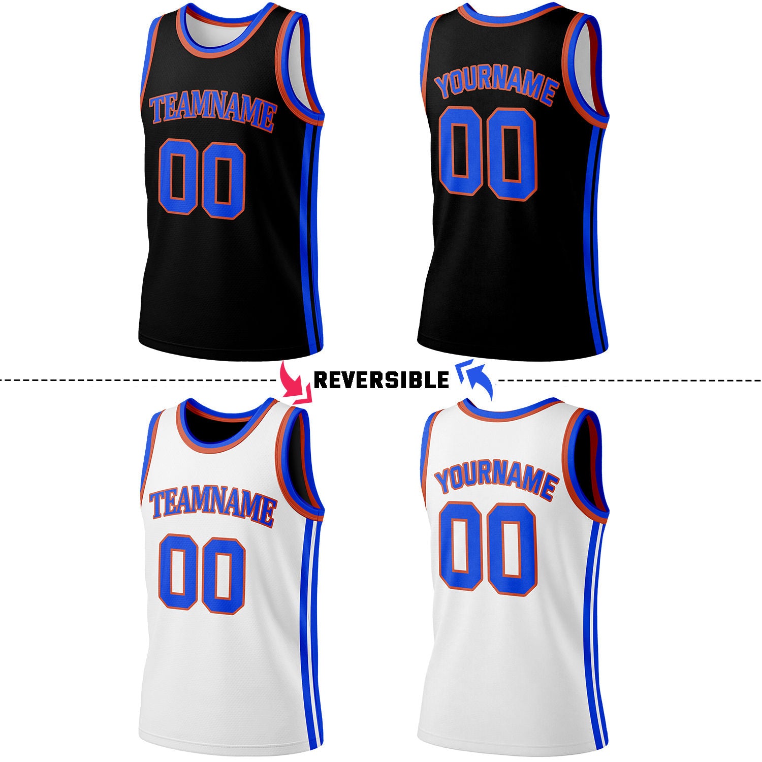 Custom Black & White Reversible Basketball Jersey Shorts Set | Personalized Full Team Uniform