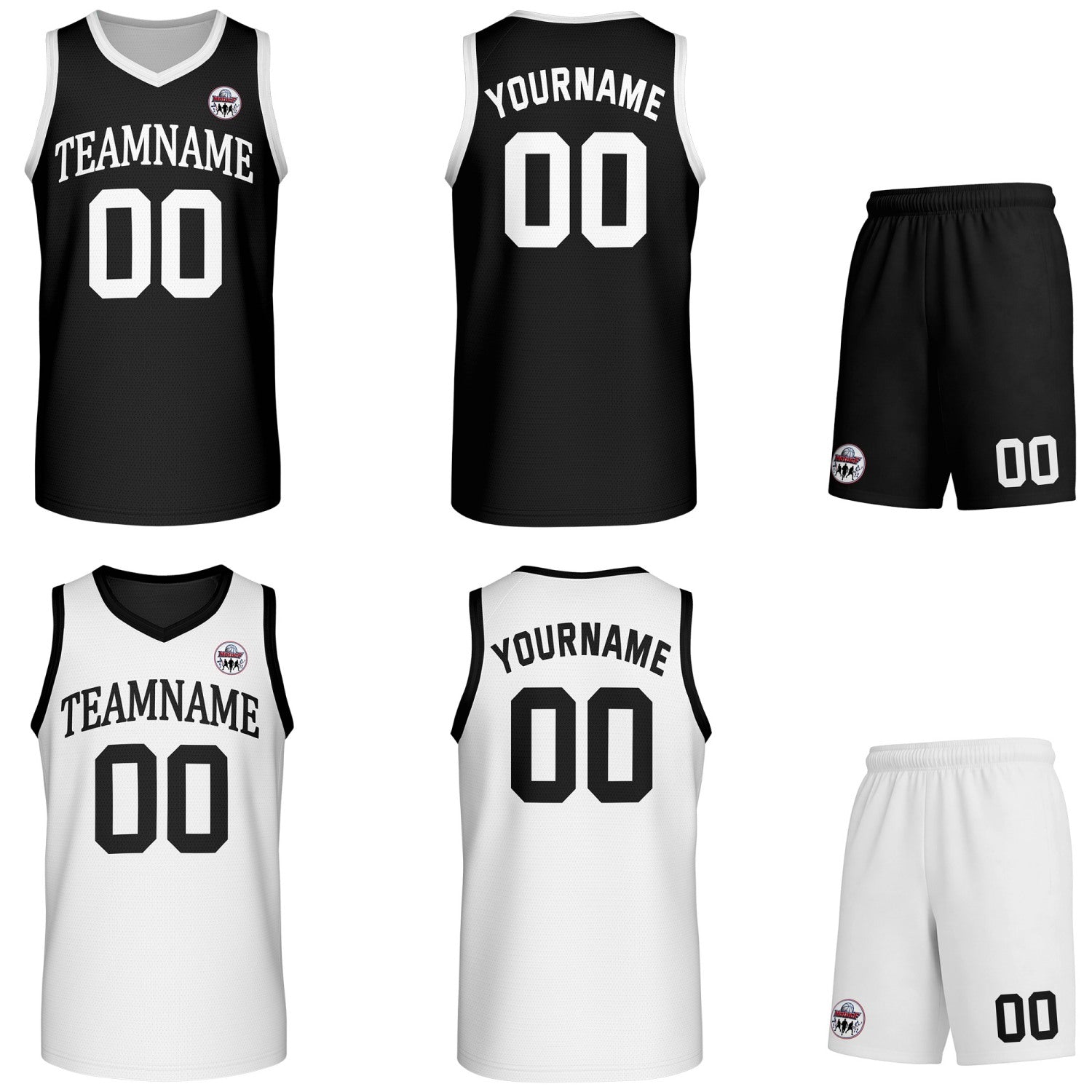 Custom black & white Reversible basketball uniform set, personalized team name number logo breathable mesh jersey and shorts men women youth game practice - Vosoli